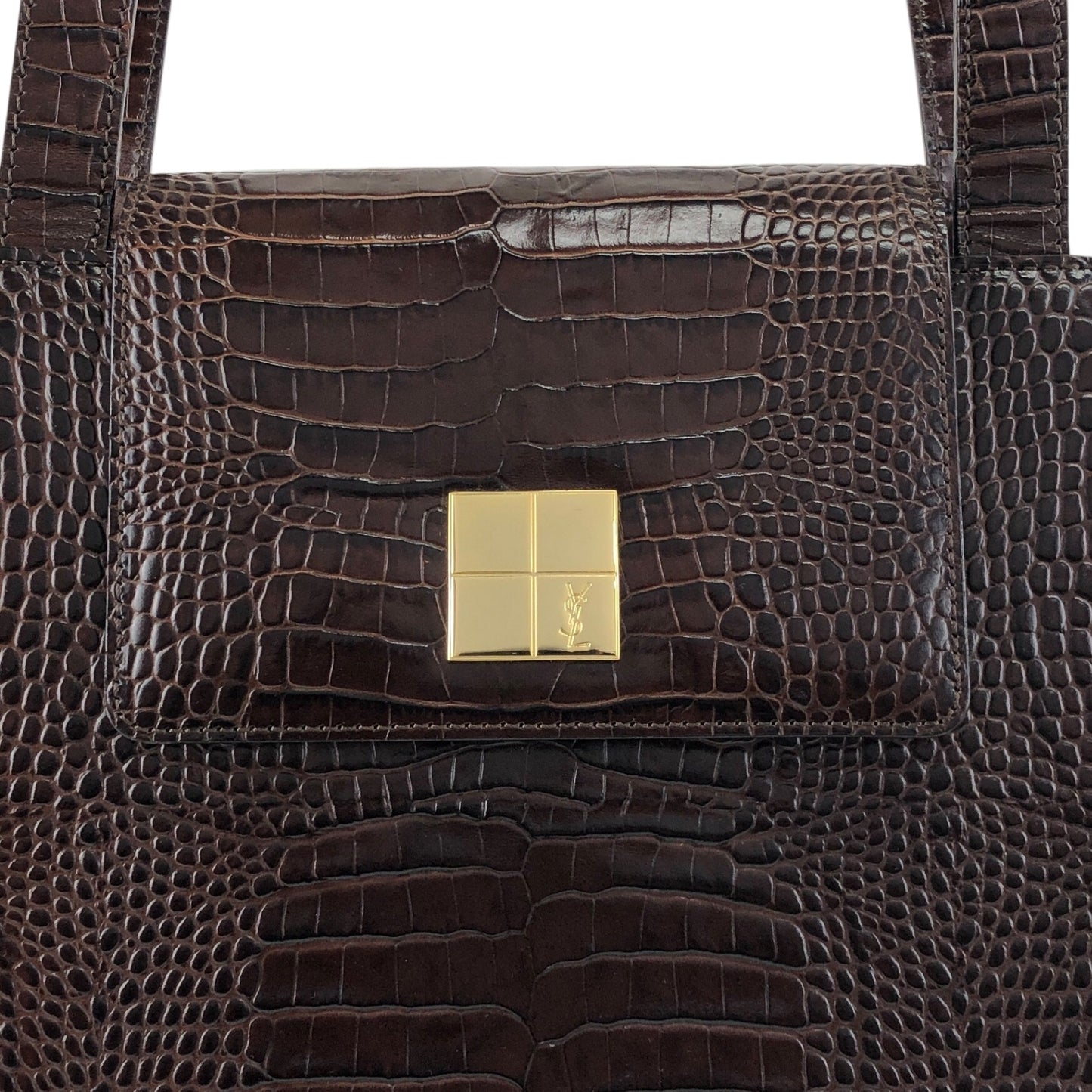 Yves Saint Laurent YSL Logo Handbag Brown Vintage 2xrtap