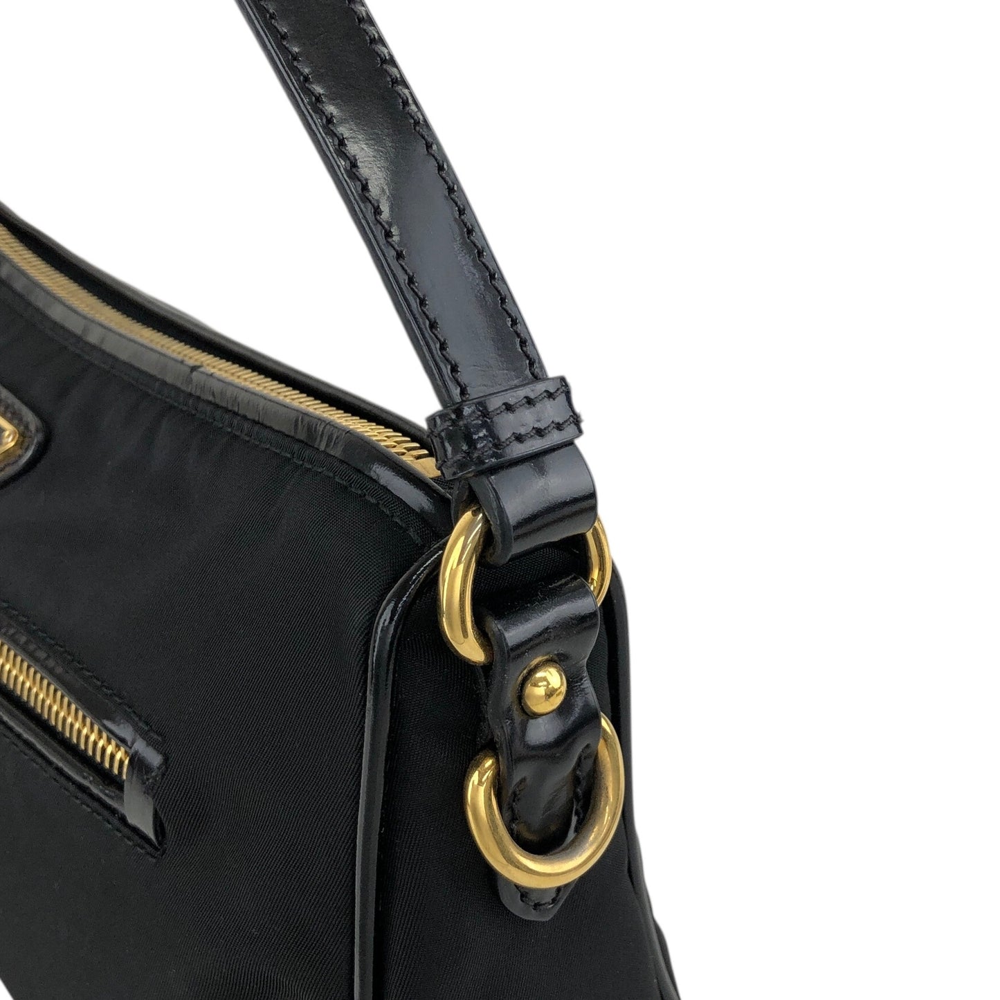 PRADA Tessuto Triangle Logo Small Handbag Black Vintage 6tgg77