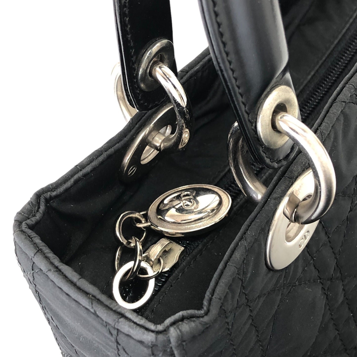 Christian Dior Lady Dior Cannage Logo Charm Two-way Handbag Shoulder bag Black Vintage kty22j
