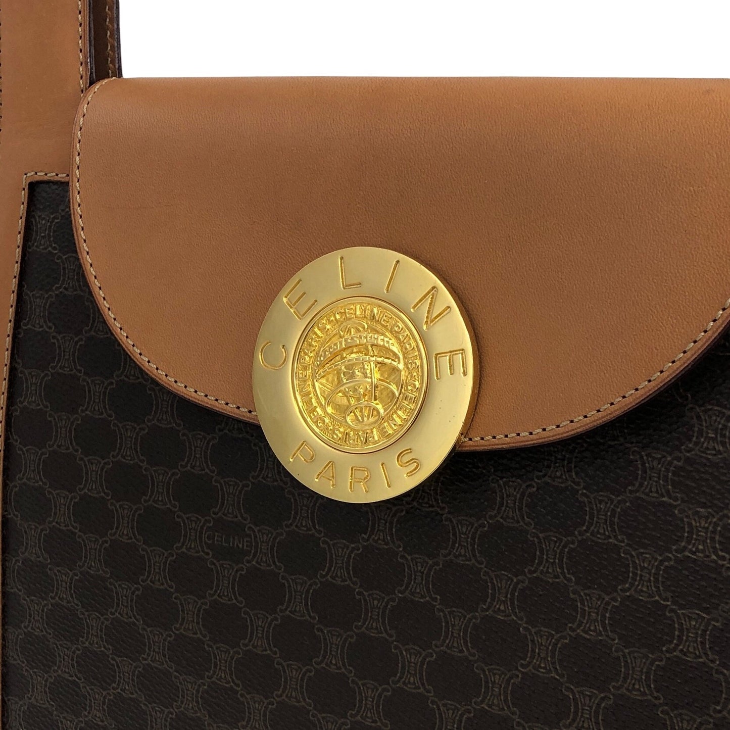 CELINE Macadam Medal Motif Handbag Brown Vintage gkav3f