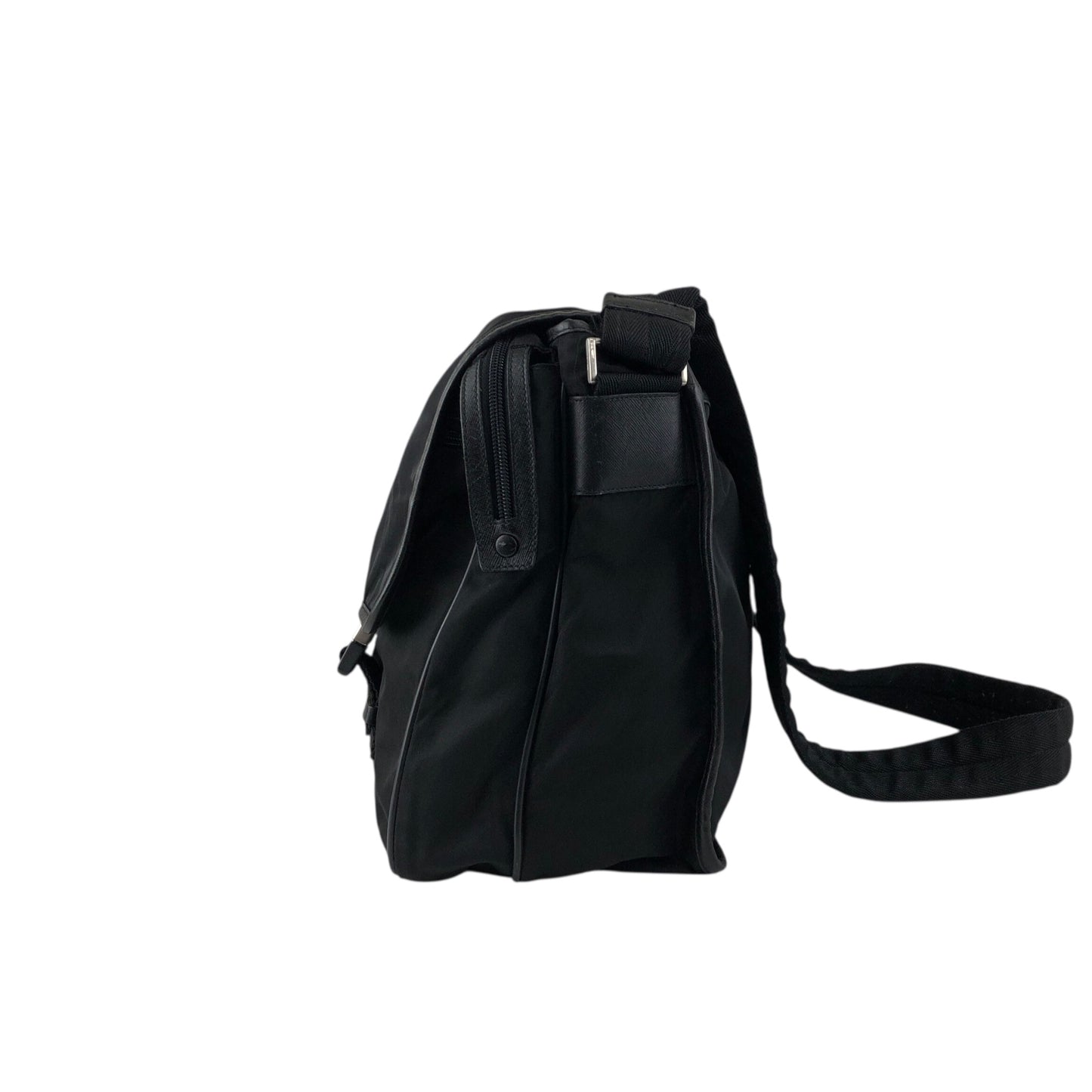 PRADA Tessuto Triangle Logo Front Buckle Shoulder bag Black Vintage n6kgte