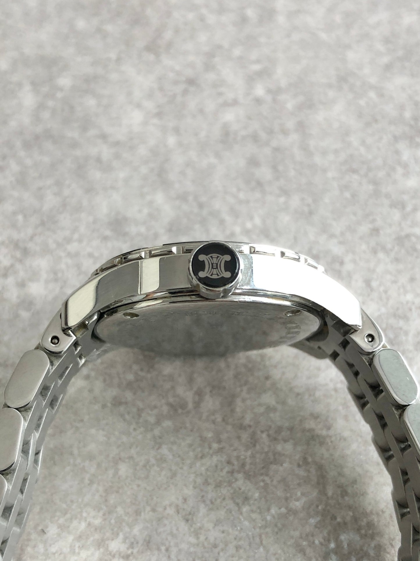CELINE Blason Quartz Watch Silver×Black Vintage kdm68r