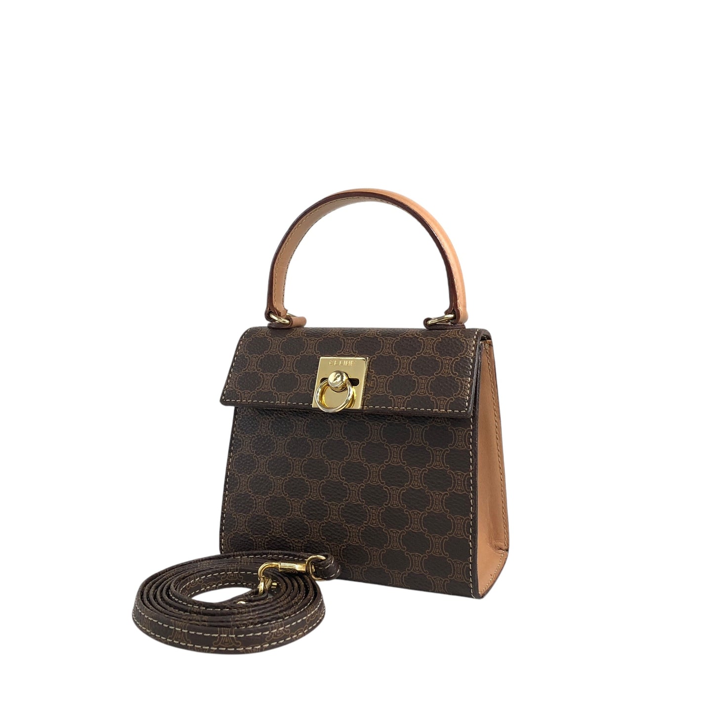 CELINE Macadam Gancini Two-way Handbag Shoulder bag Brown Vintage sasmug