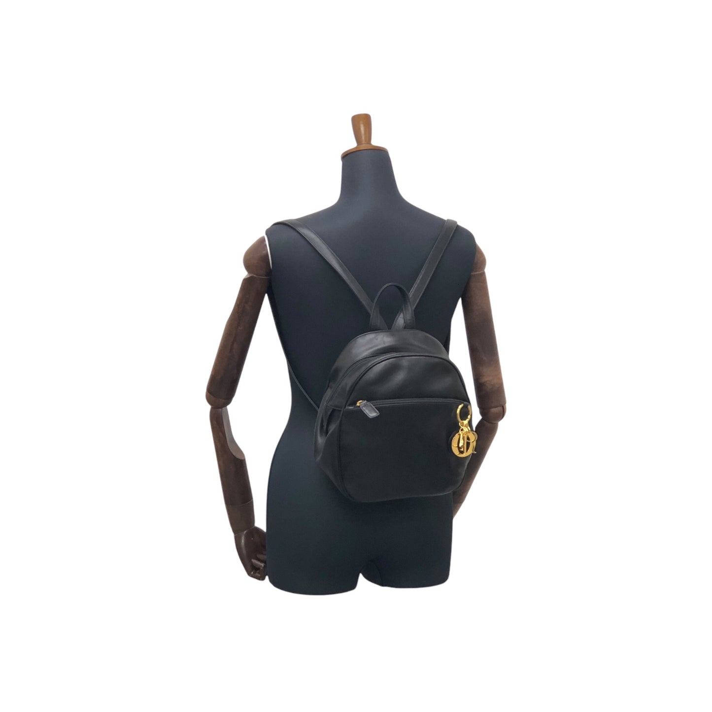 Christian Dior Logo Charm Backpack Black Vintage bbazr2