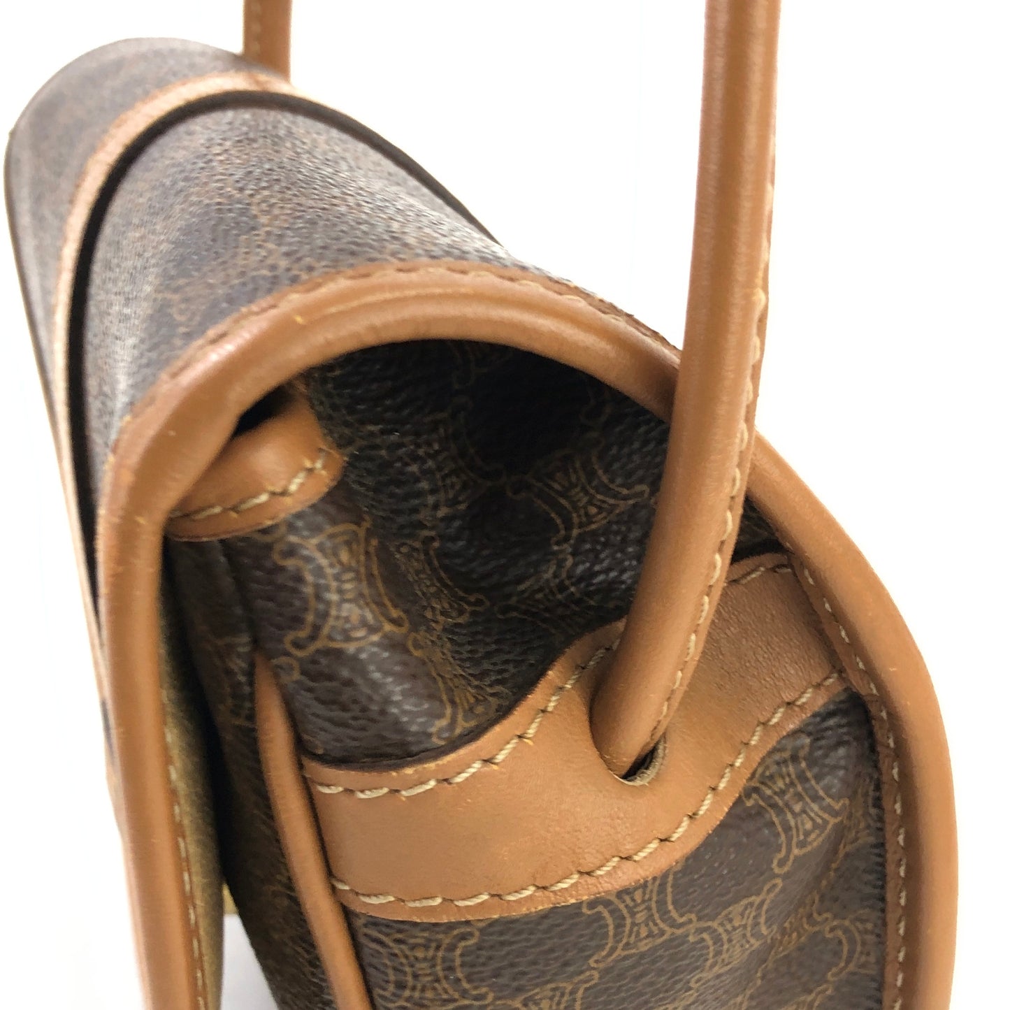 CELINE Macadam Blason Logo Round Macadam PVC Leather Small Shoulder bag Brown Vintage uvtx7g