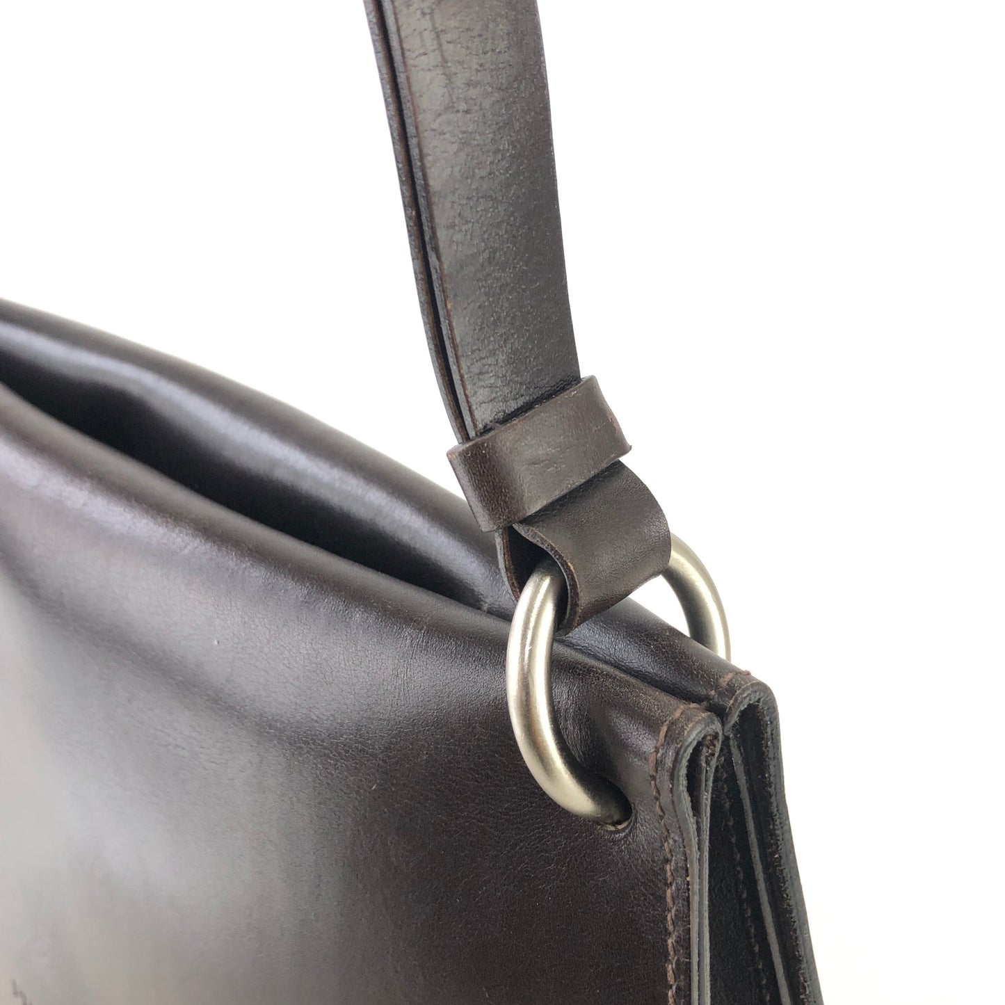 PRADA Logo Double Face Leather Handbag Brown Vintage twseze
