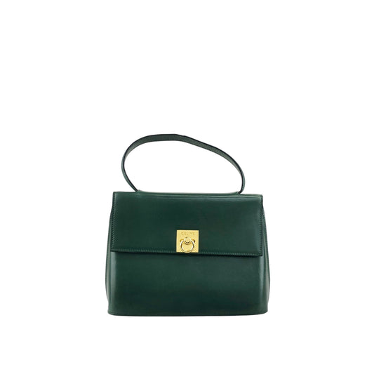 CELINE Gancini Handbag Dark Green Vintage sxajh2