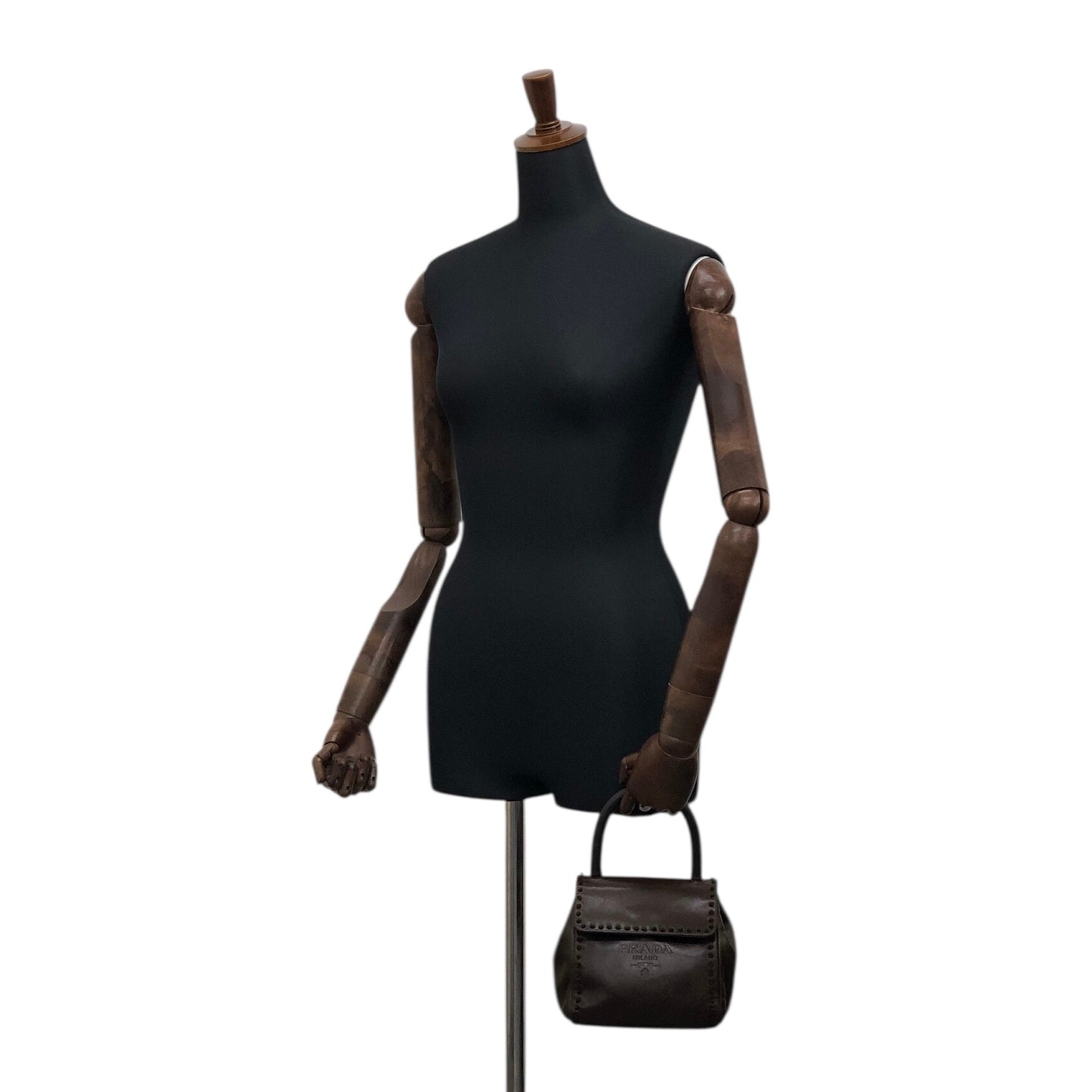 PRADA Logo Embossed Small Handbag Brown Vintage 5zhkhc