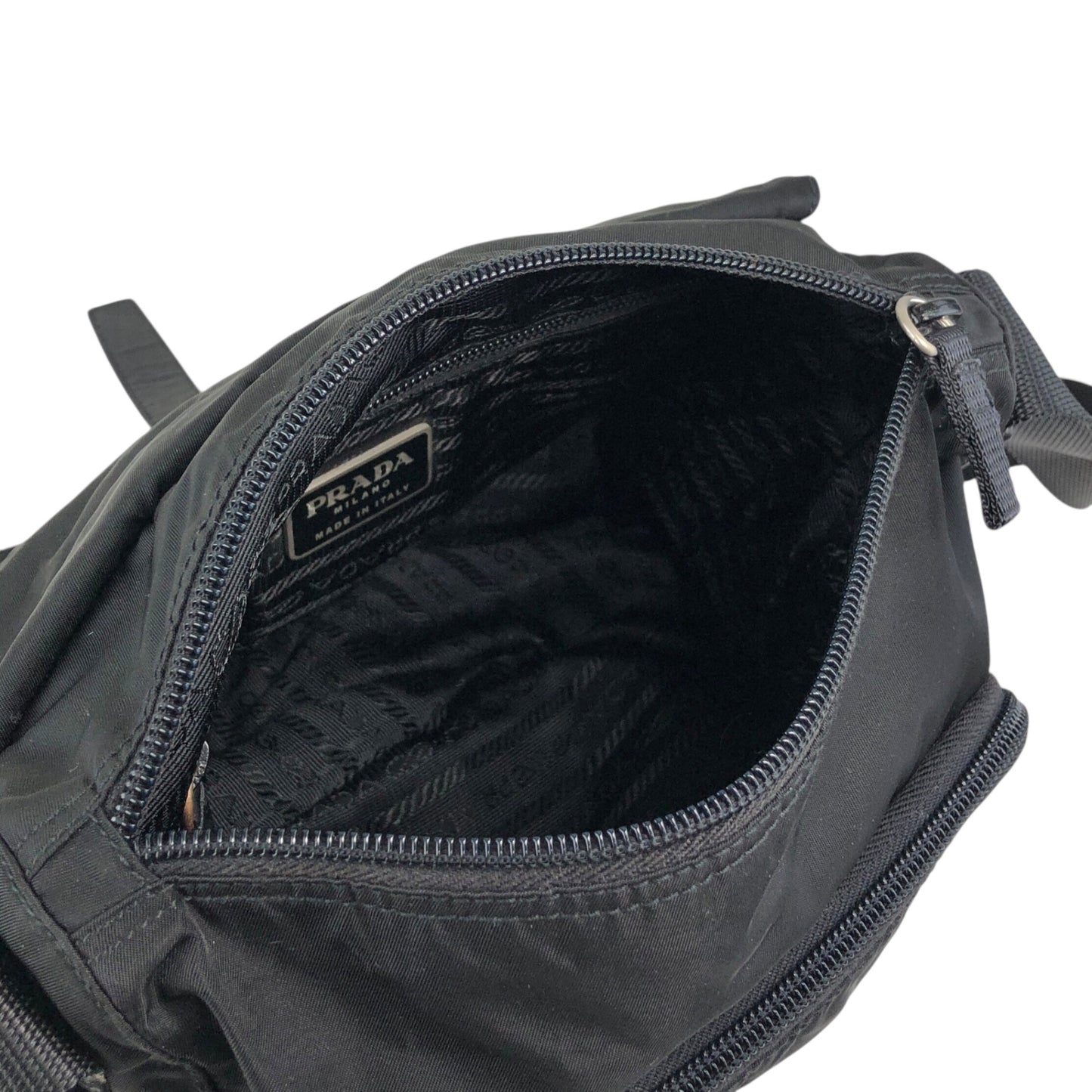 PRADA Tessuto Triangle Logo Front Buckle Shoulder bag Black Vintage g8uwx8