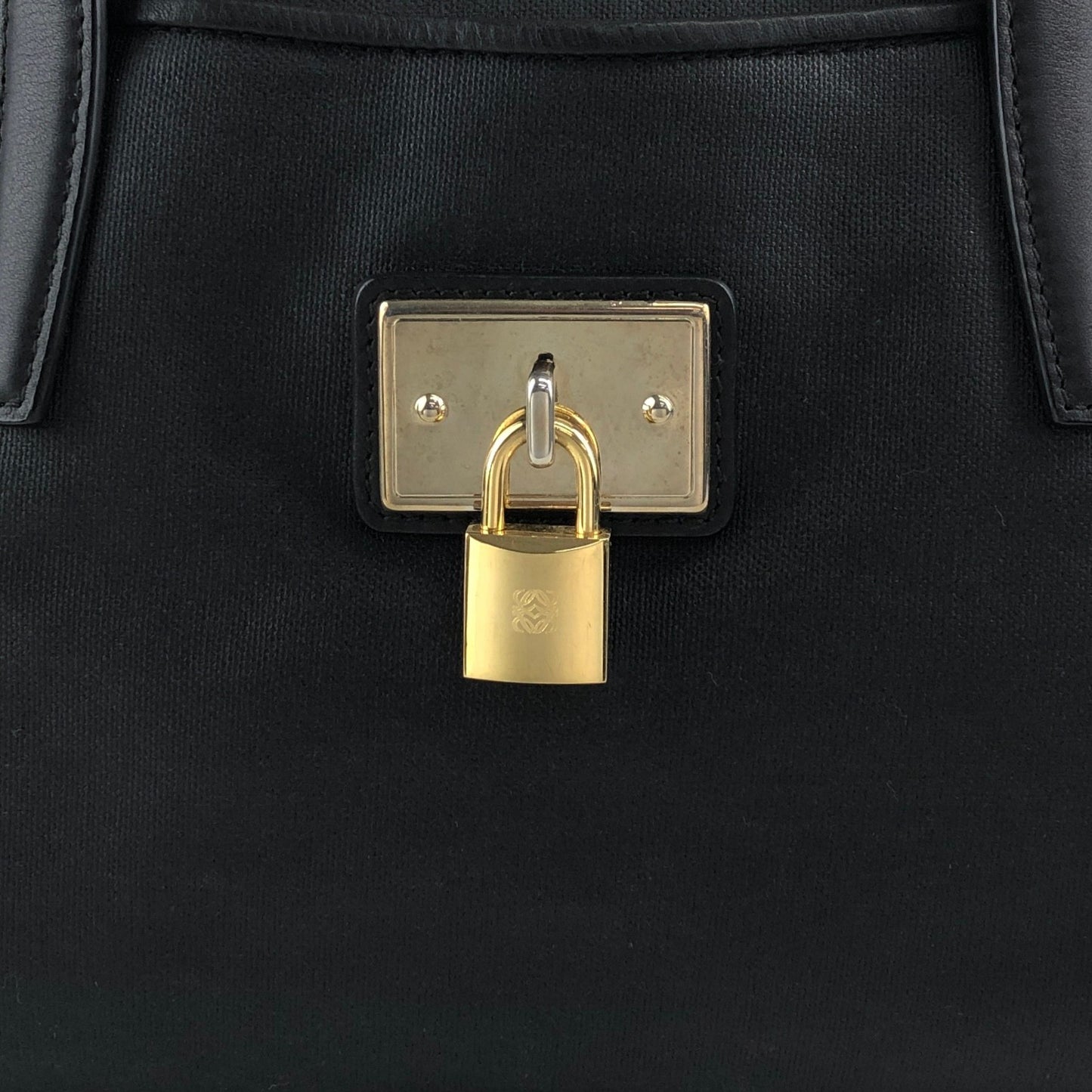 LOEWE Anagram Padlock Small Boston bag Handbag Black Vintage xazh3e