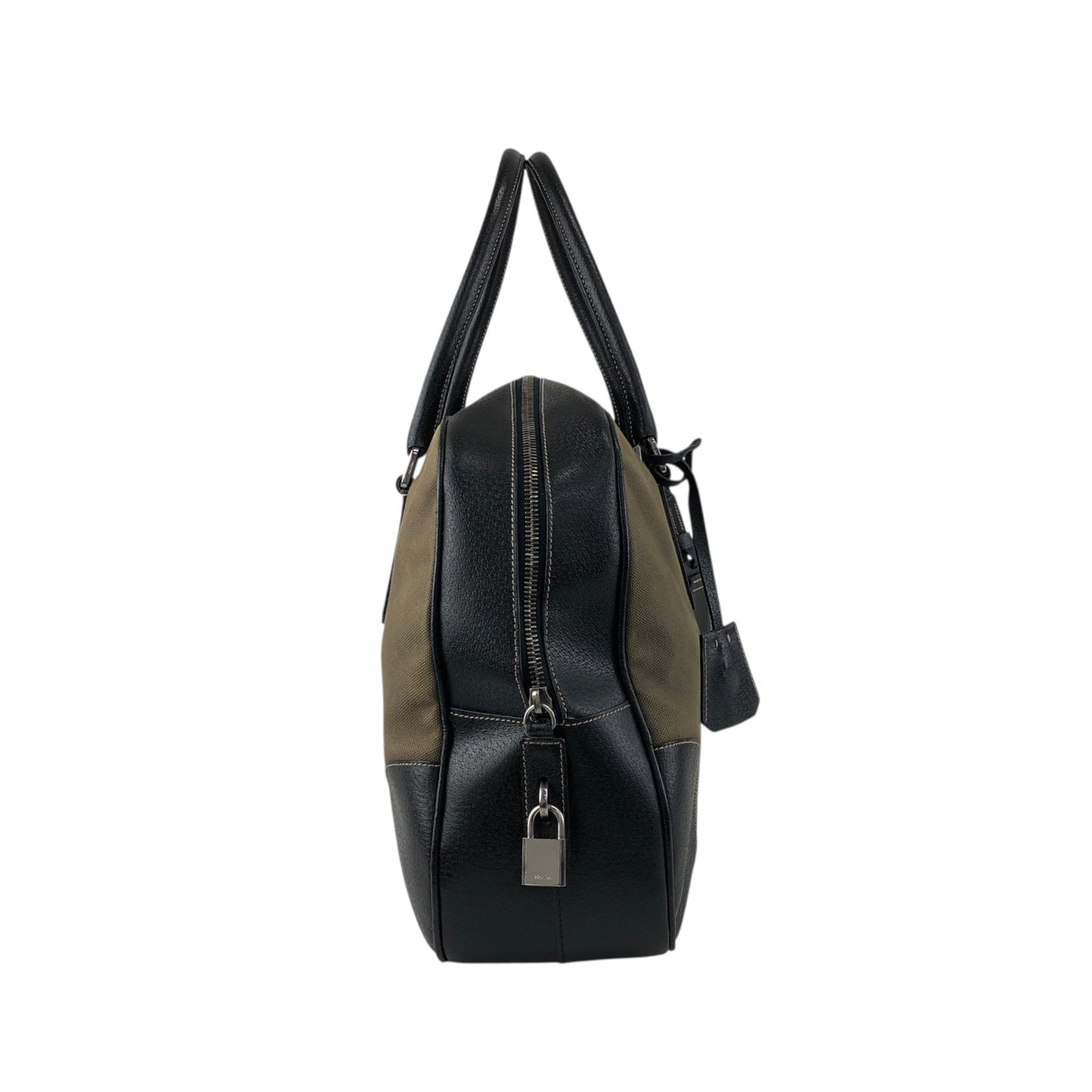 PRADA Triangle Logo Handbag Boston bag Black×Khaki Vintage 7dekxx