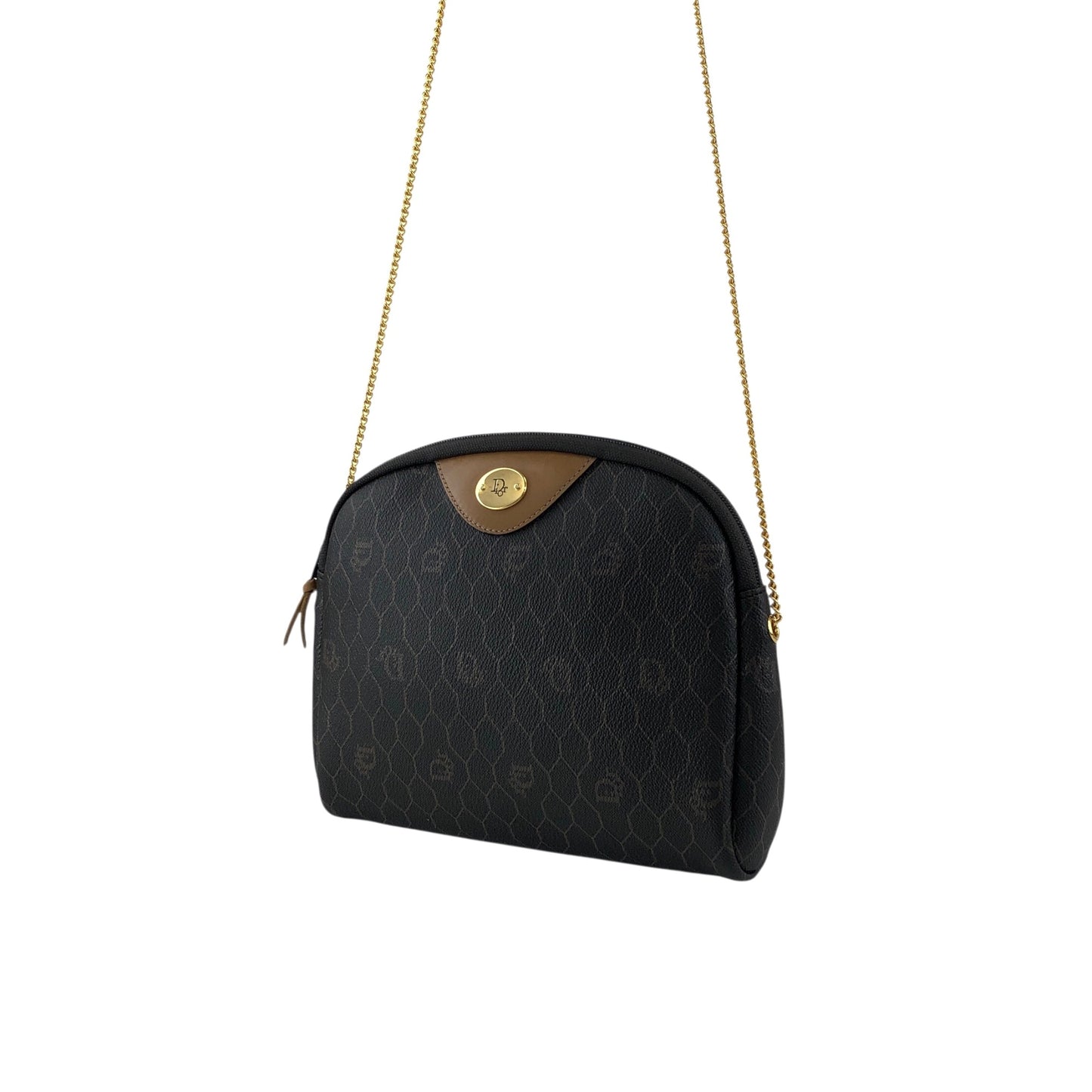Christian Dior Honeycomb Pattern Chain Shoulder bag Black×Brown Vintage am6zmm