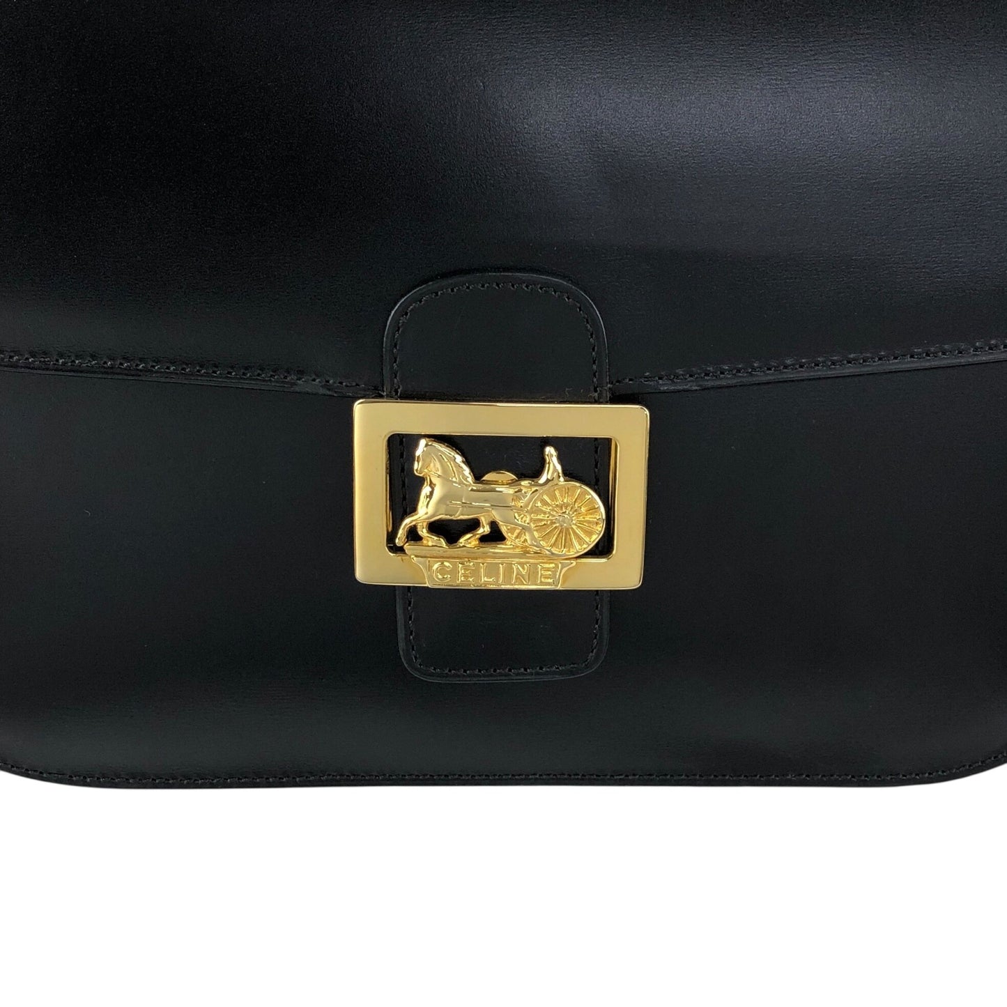 CELINE Horse Carriage Crossbody Shoulder bag Black Vintage 4mrnet