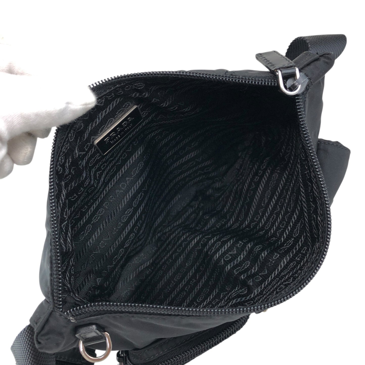 PRADA Triangle Logo Front Pocket Shoulder bag Black Vintage cydhig
