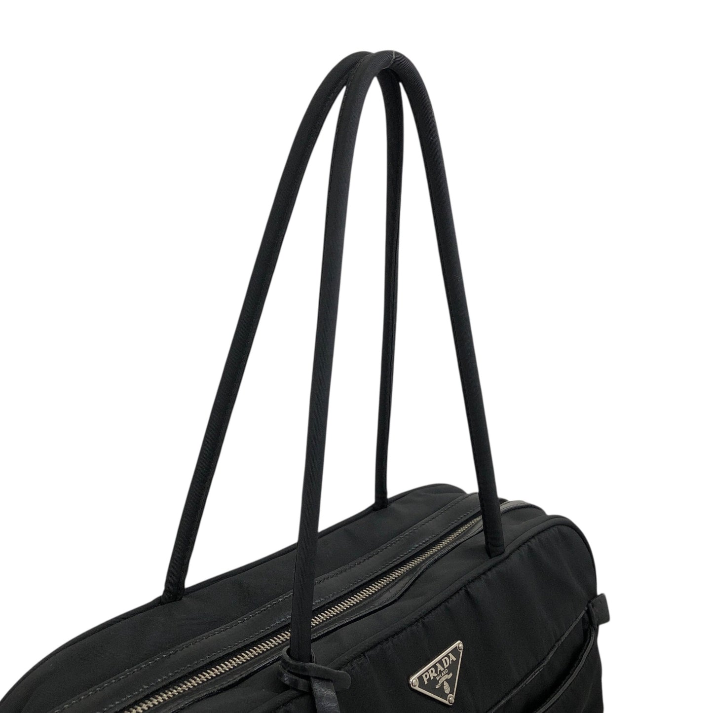 PRADA Triangle Logo Padlock Small Boston bag Handbag Black Vintage a5w87e