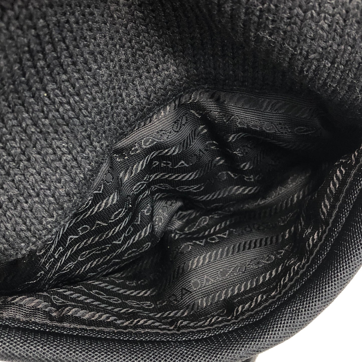 PRADA Triangle Logo Knit Shoulder bag Hobobag Black Vintage bdfyh6