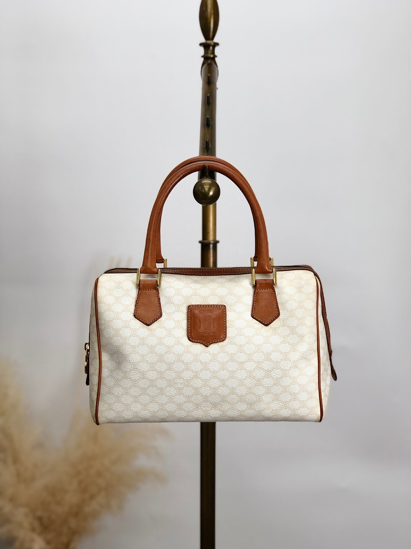 CELINE Macadam Blason Handbag Boston bag White Vintage ph8fuj