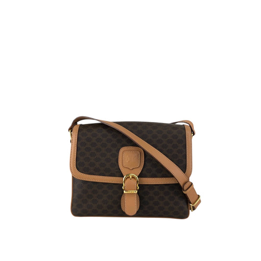 CELINE Macadam Blason Front Buckle Shoulder bag Brown Vintage zfp76j