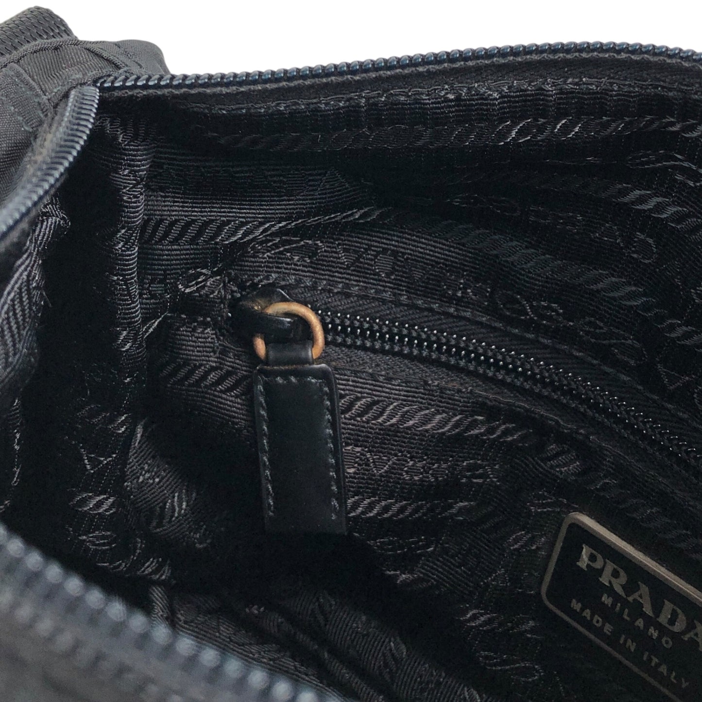 PRADA Tessuto Triangle Logo Front Buckle Shoulder bag Black Vintage g8uwx8