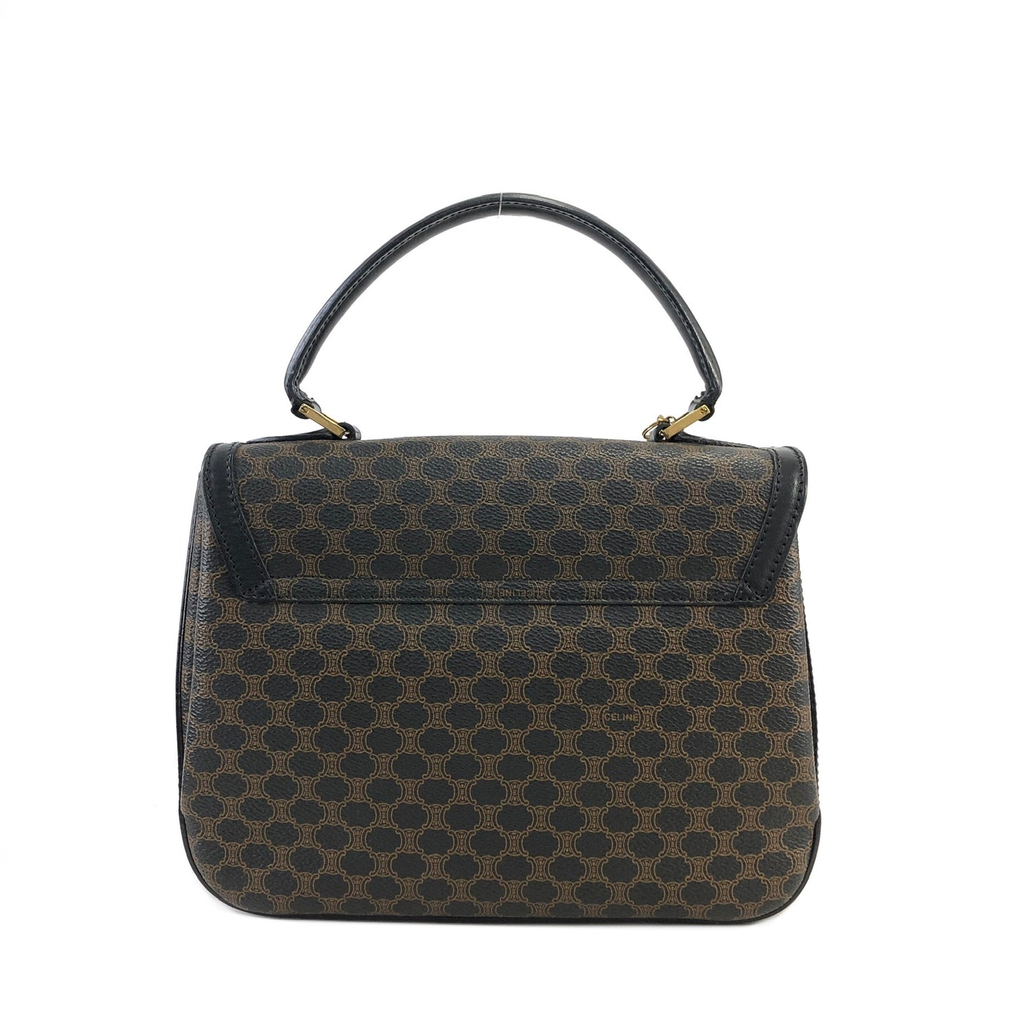 CELINE Macadam Logo Motif Charm Turn Lock Leather Two-way Handbag Shoulder bag Black Vintage cptypf