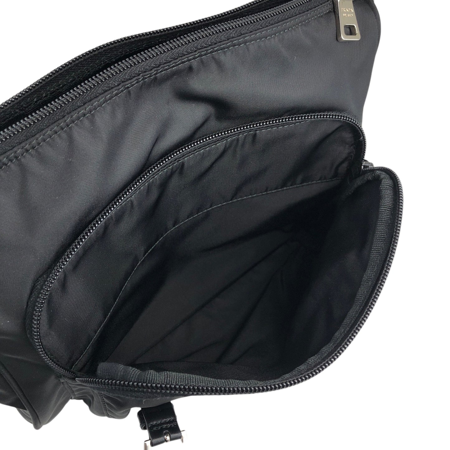 PRADA Triangle Logo Front Buckle Shoulder bag Black Vintage b2kema