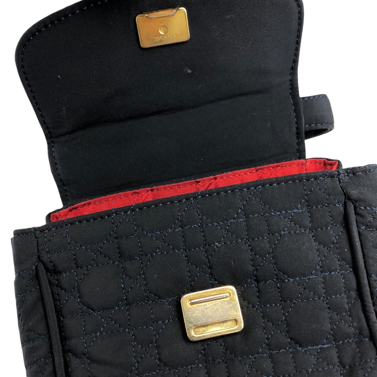 Christian Dior Cannage Logo Charm Small Handbag Dark Navy Vintage hsi65g