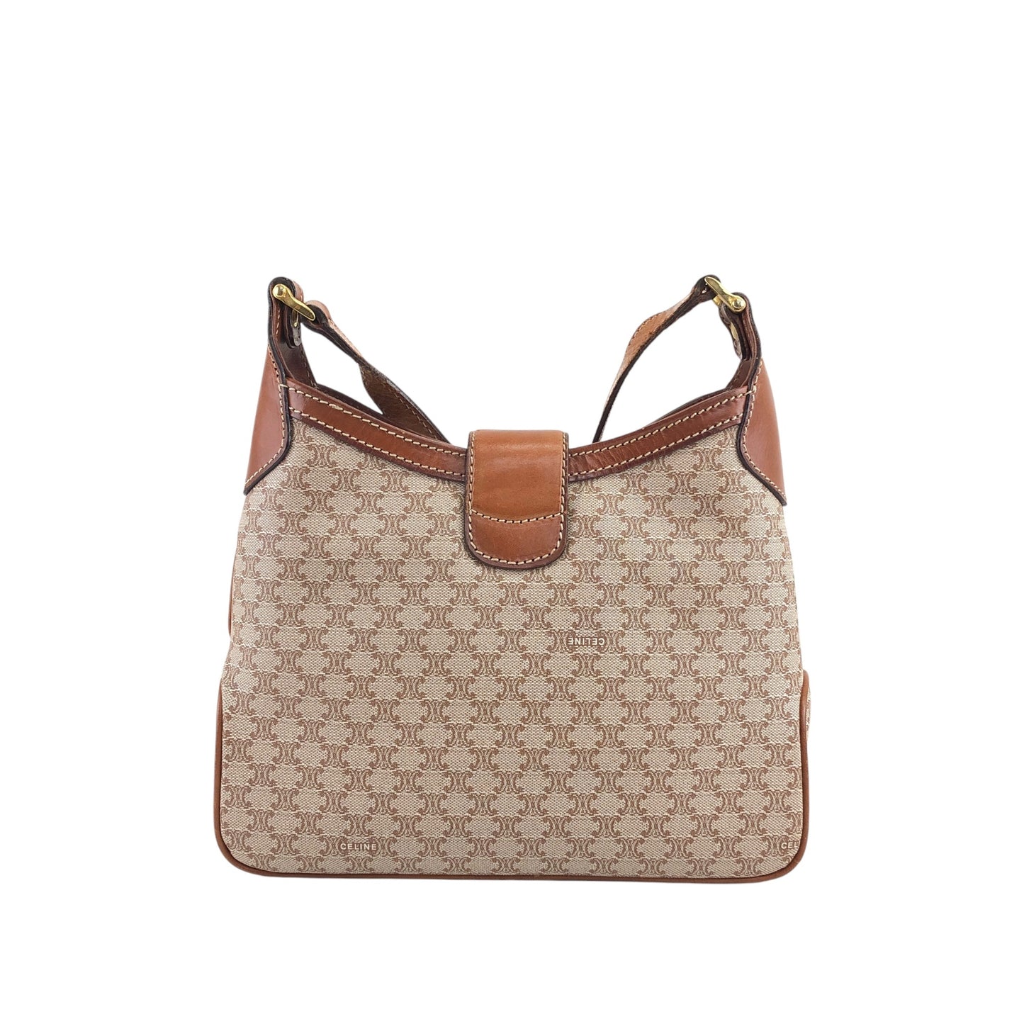 CELINE Macadam Blason Turn Lock Shoulder bag Beige Vintage 457idi