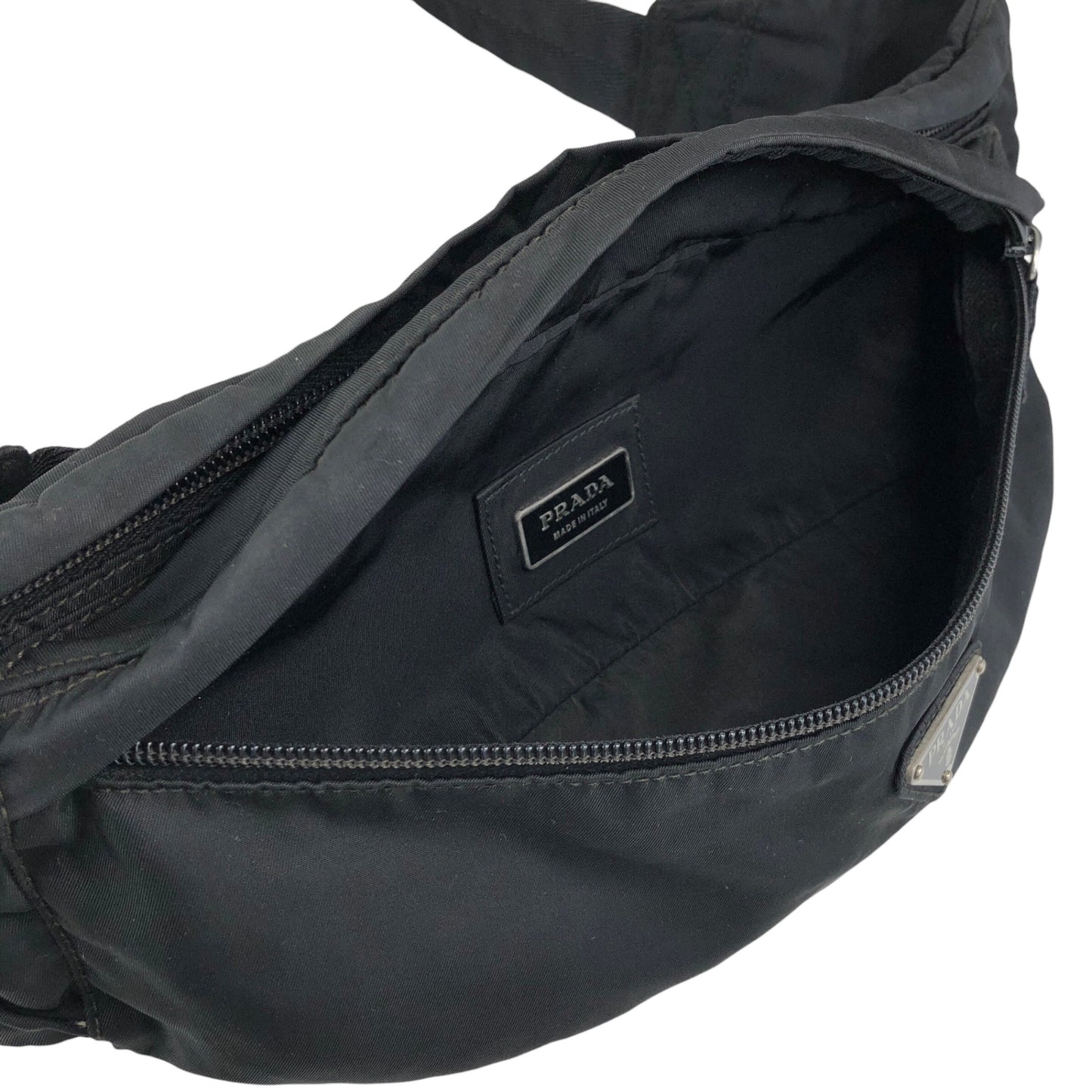 PRADA Tessuto Triangle Logo Sling bag Black Vintage fa4d62