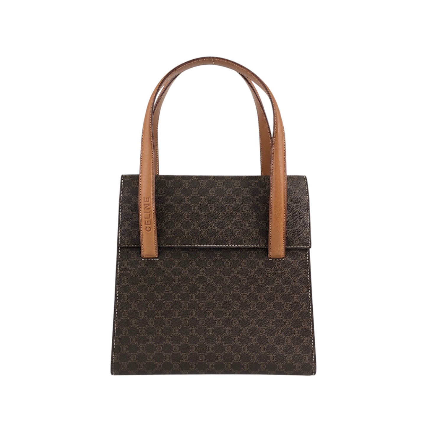 CELINE Macadam Logo Embossed Handbag Brown Vintage iu4iax