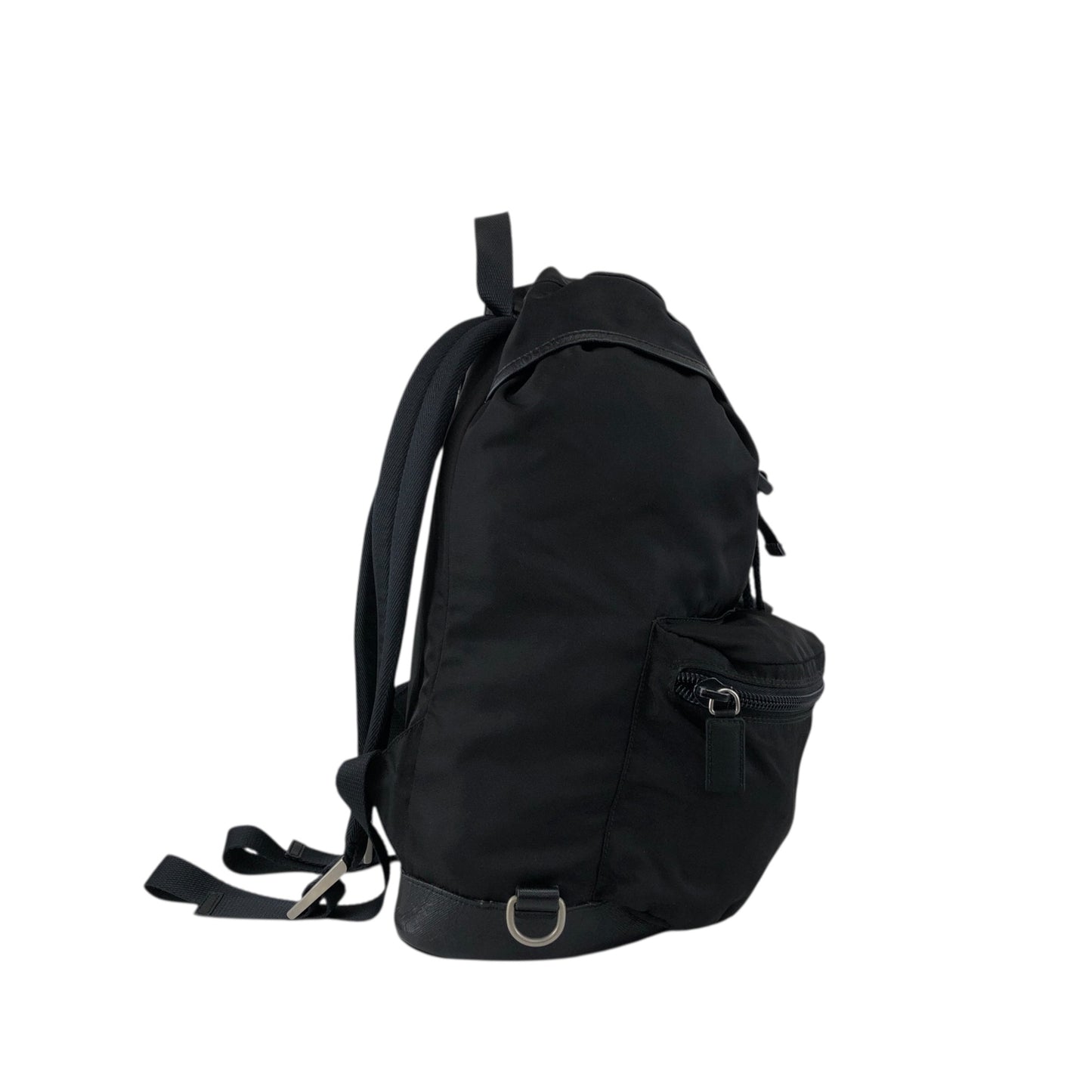 PRADA Tessuto Triangle Logo Front Buckle Backpack Black Vintage pyct8y