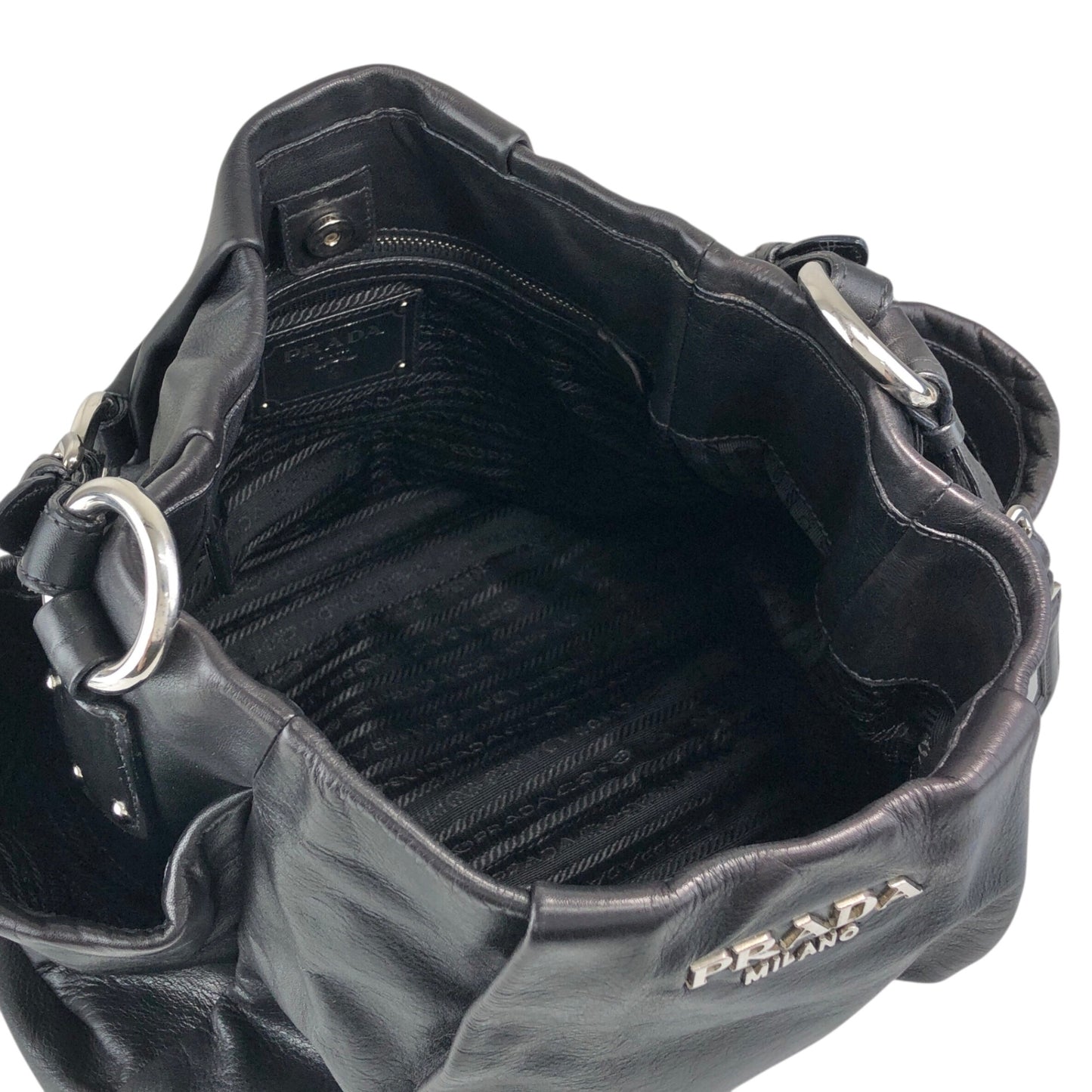 PRADA Logo Shoulder bag Hobobag Black Vintage pbitjd