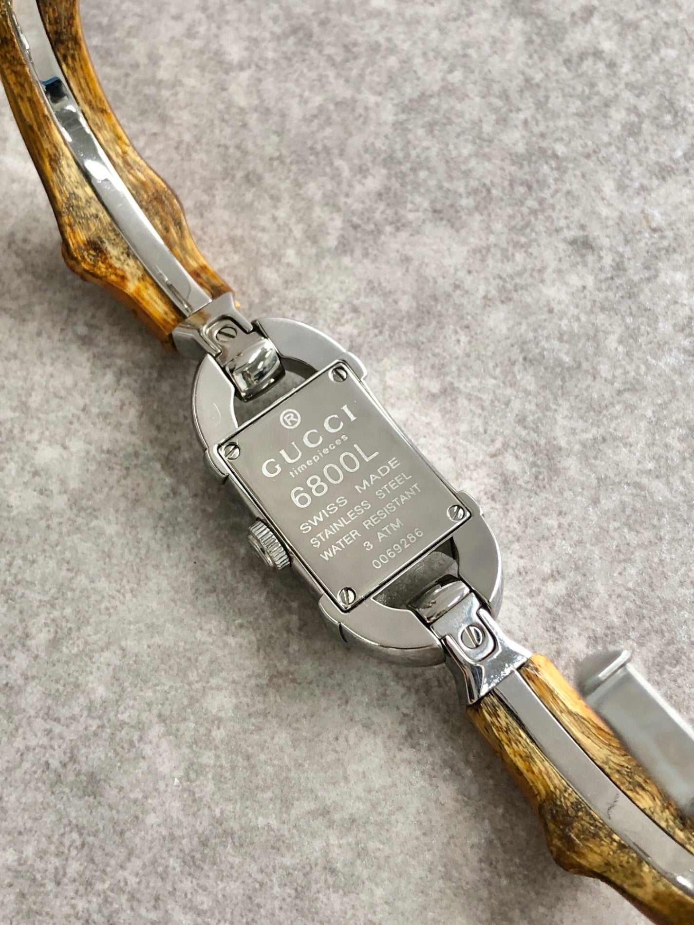 GUCCI Bamboo Quartz Watch Silver×Brown 6800L Vintage 3iryj8