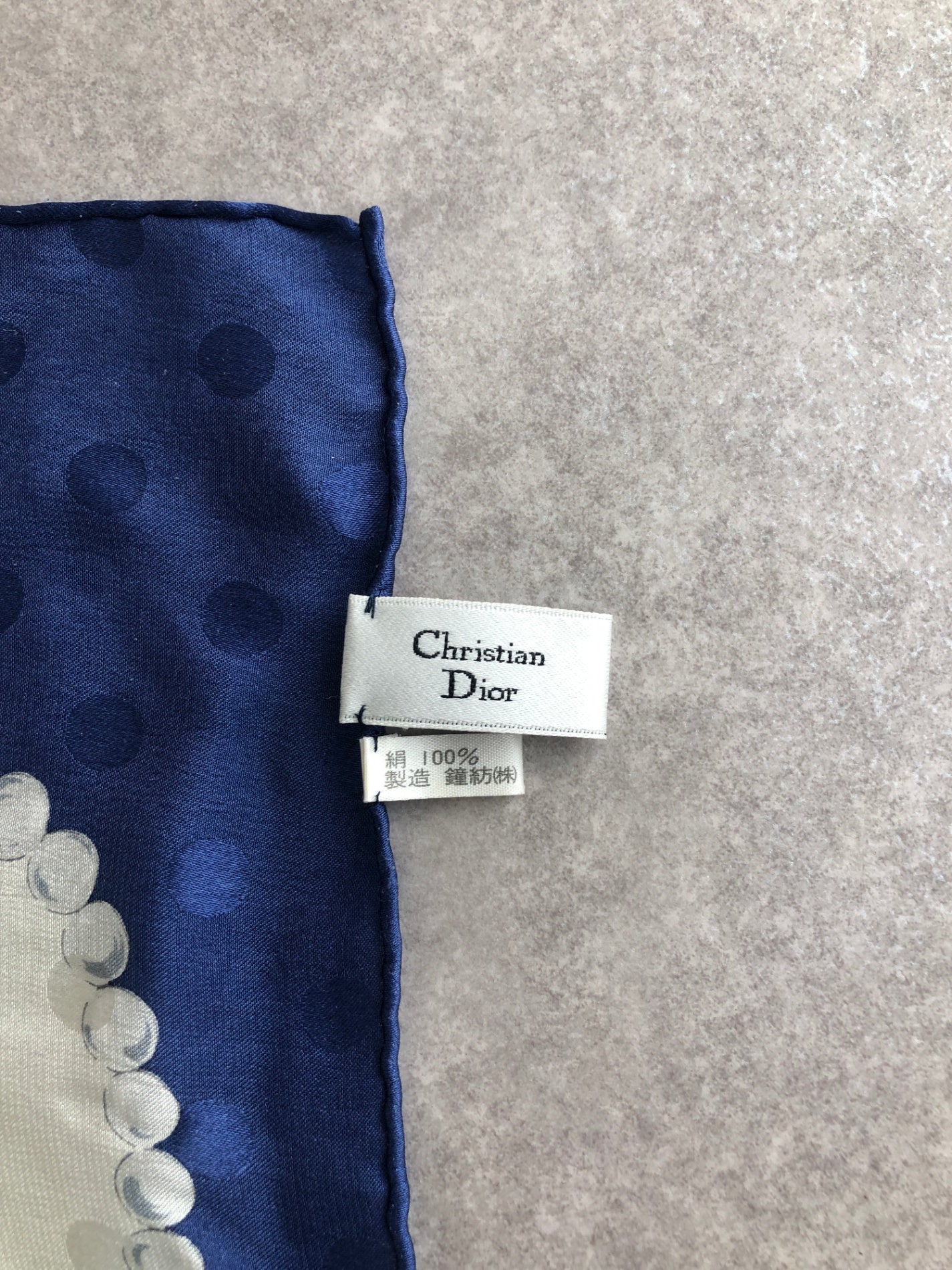 Christian Dior Ribbon Motif Scarf White×Blue Silk Vintage 4m2iap