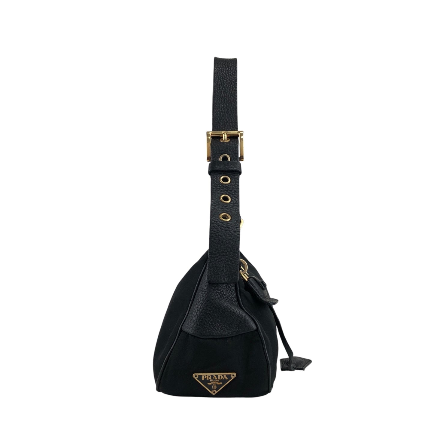 PRADA Triangle Logo Padlock Shoulder bag Black Vintage diw6aj