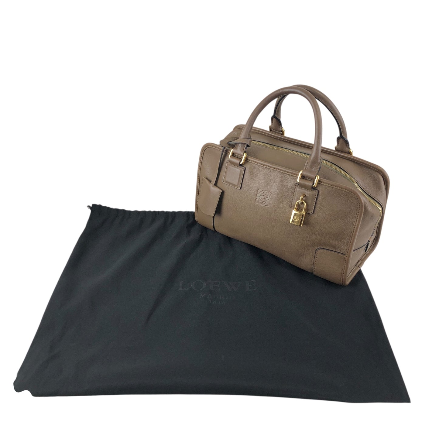 LOEWE Amazona28 Anagram Small Boston bag Handbag Beige Vintage euhpr8