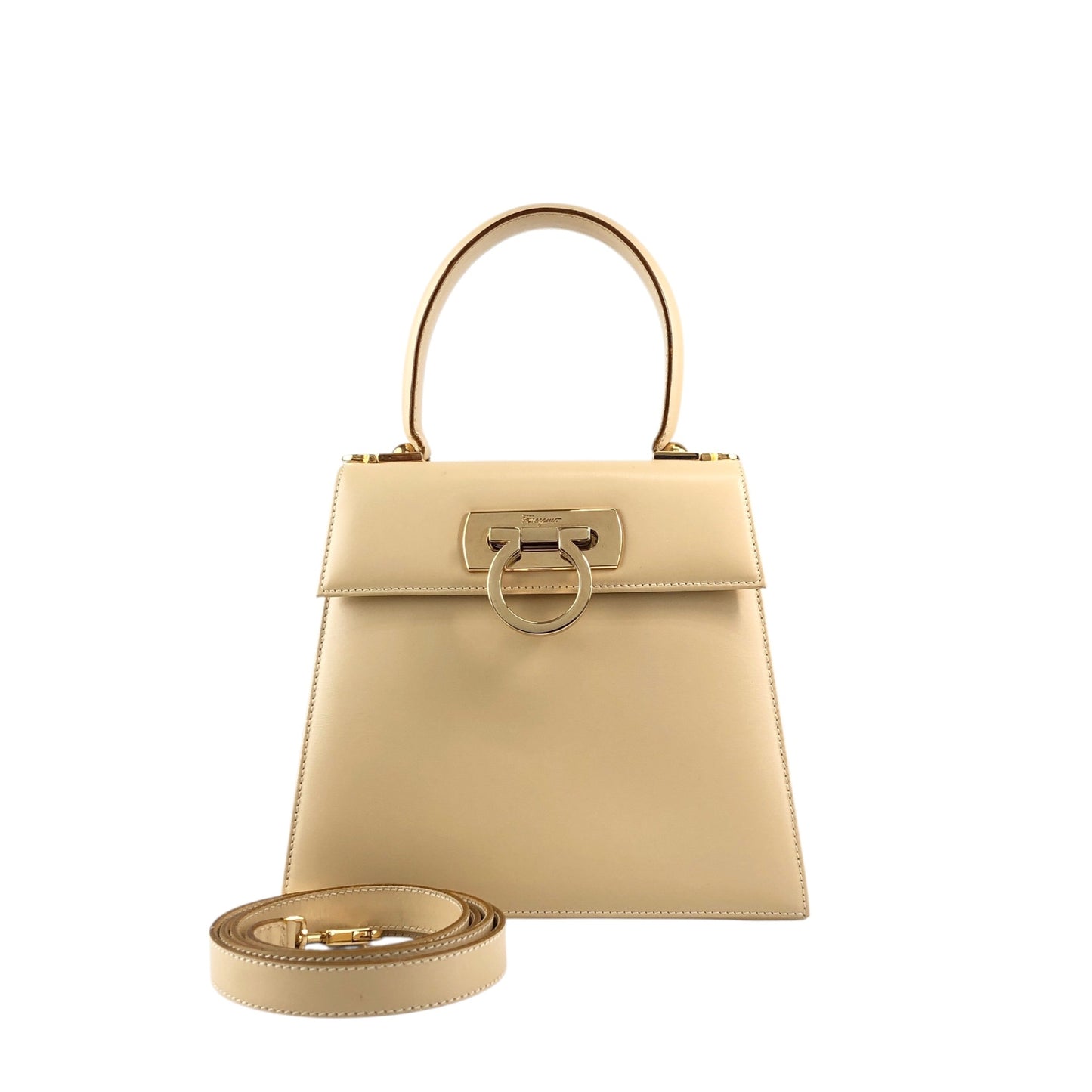 Salvatore Ferragamo Gancini Two-way Small Handbag Shoulder bag Beige Vintage xcu7ry