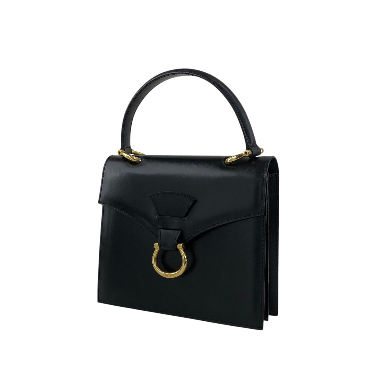 CELINE Horse Bit Top Handle Handbag Black Vintage b2e5yr