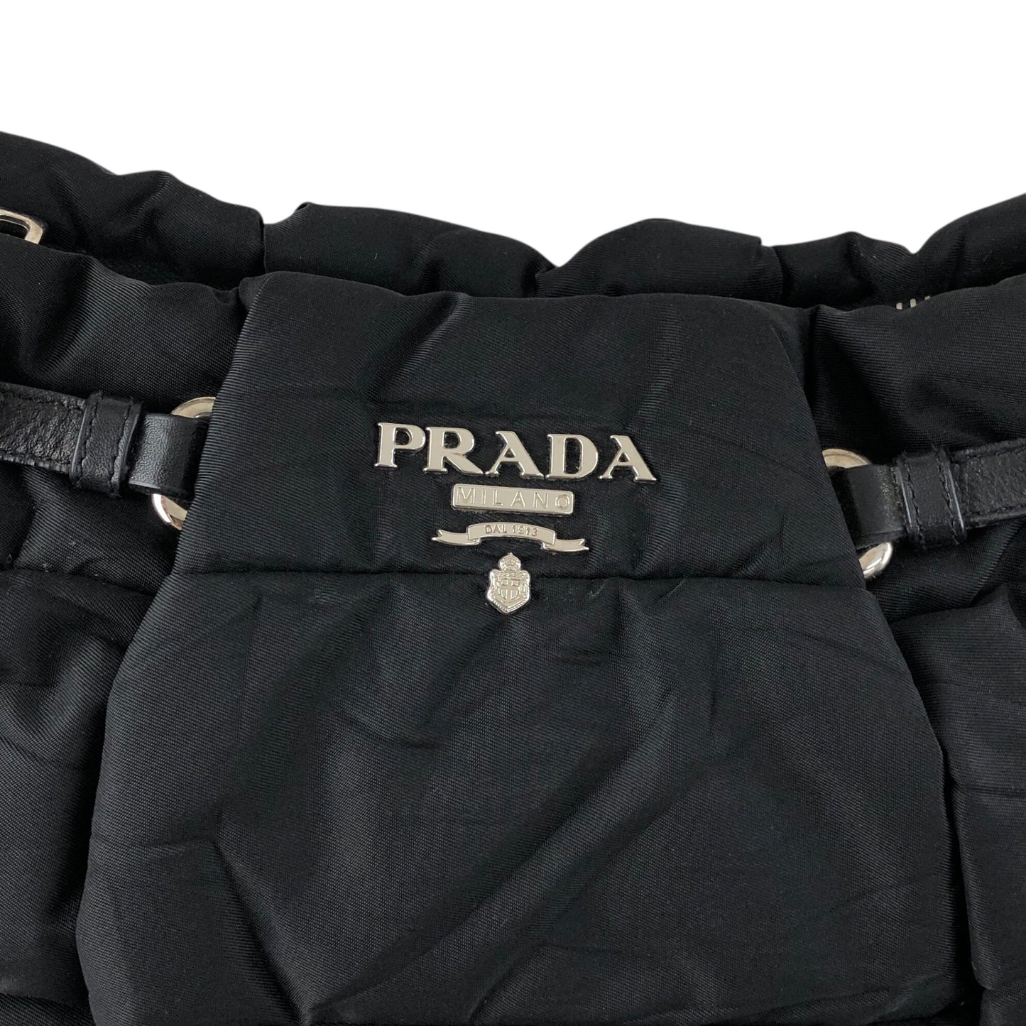 PRADA Logo Shoulder bag Hobobag Black Vintage kut77d