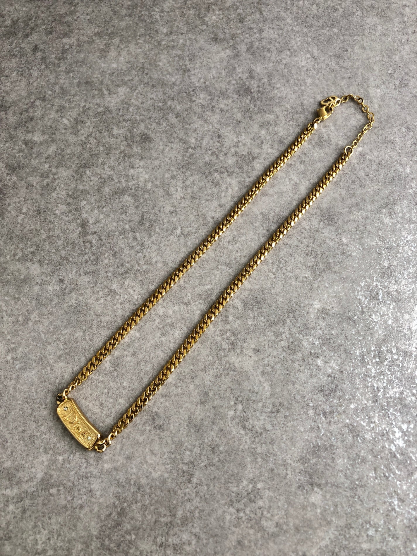Christian Dior Logo Necklace Gold Vintage mmzdp3