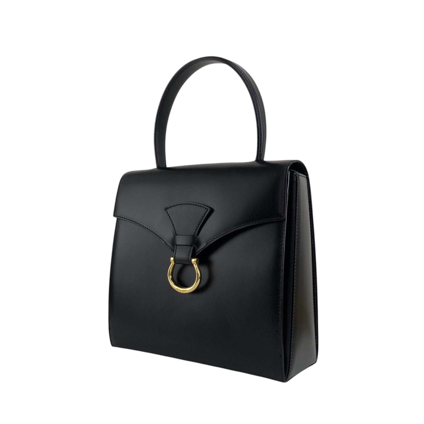 CELINE Horse Bit Top Handle Handbag Black Vintage zbgk75