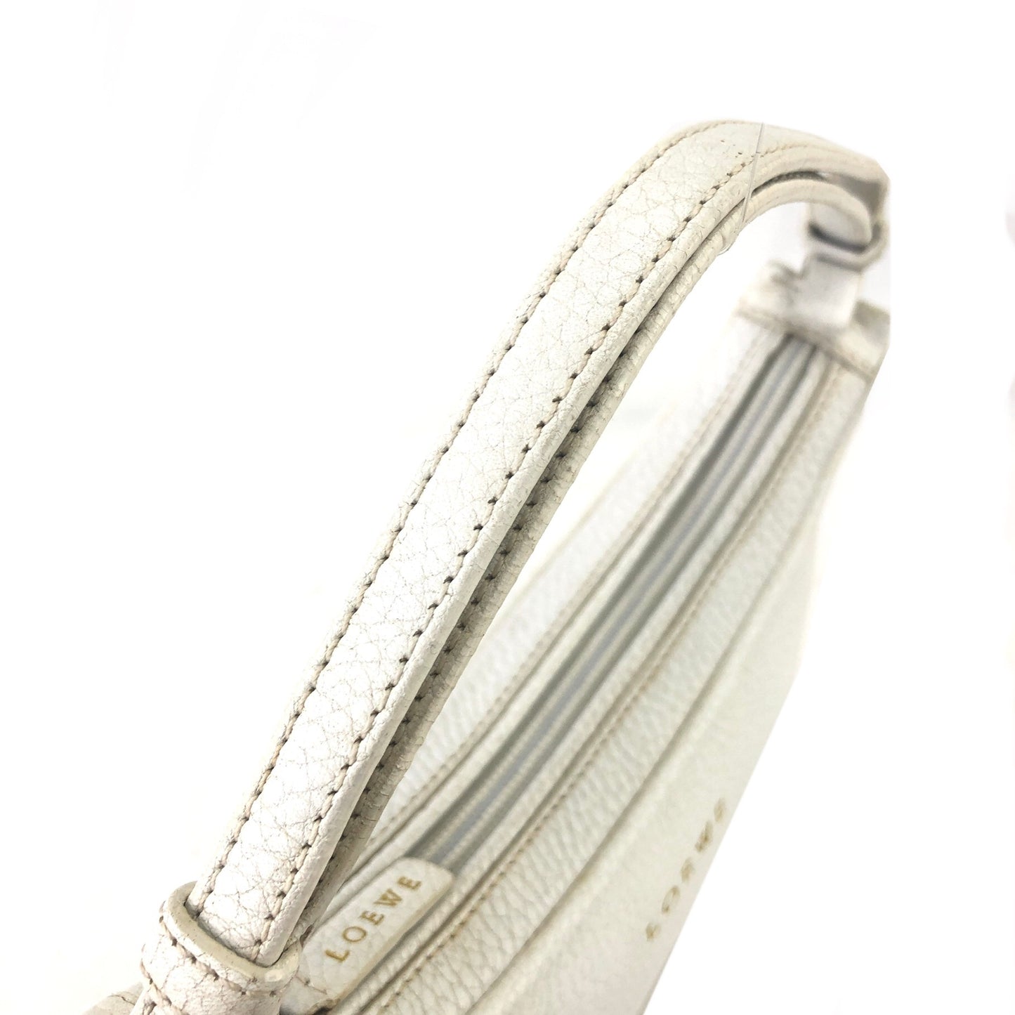 LOEWE Logo Motif Embossed Leather Handbag Hobobag White Vintage 2rsgb7