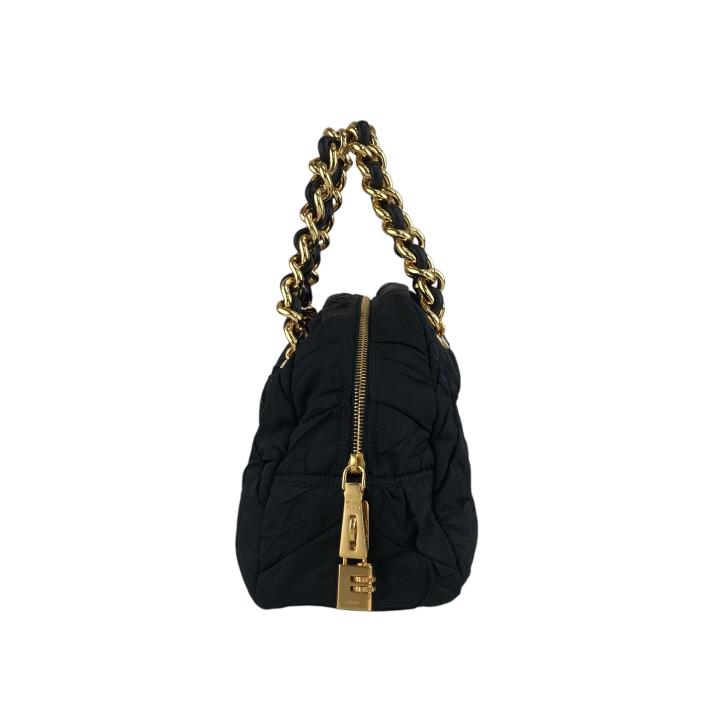 PRADA Logo Chain Handbag Black Vintage bruewc