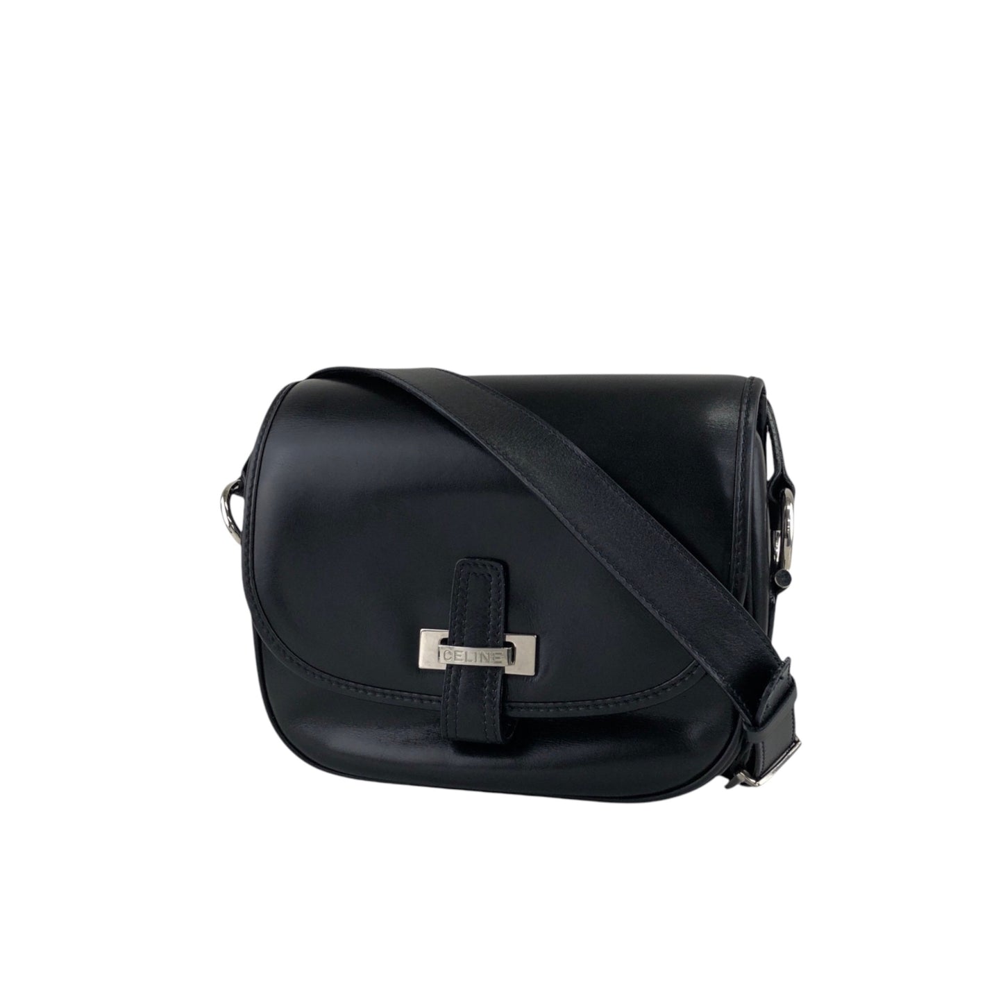 CELINE Front Buckle Shoulder bag Black Vintage 3nhdaw