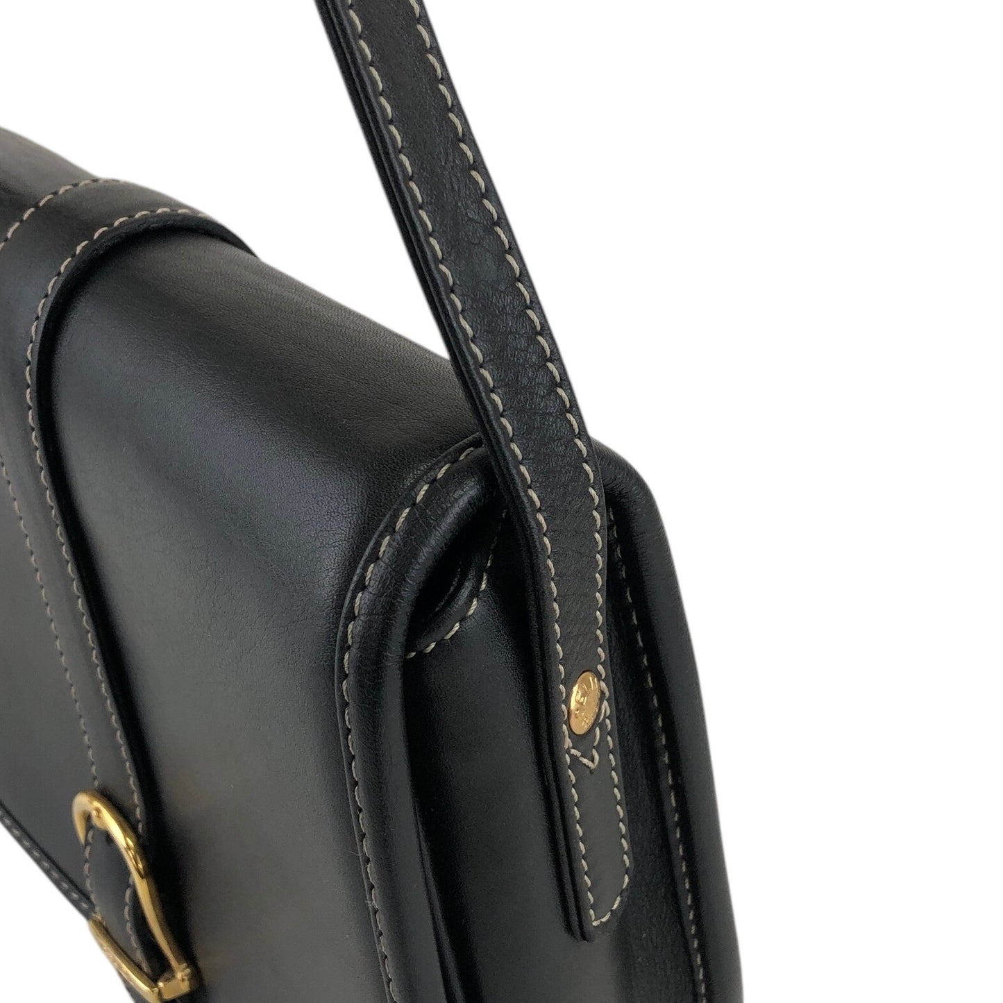 CELINE Belt Buckle Stitch Shoulder bag Black Vintage 8d2v6y