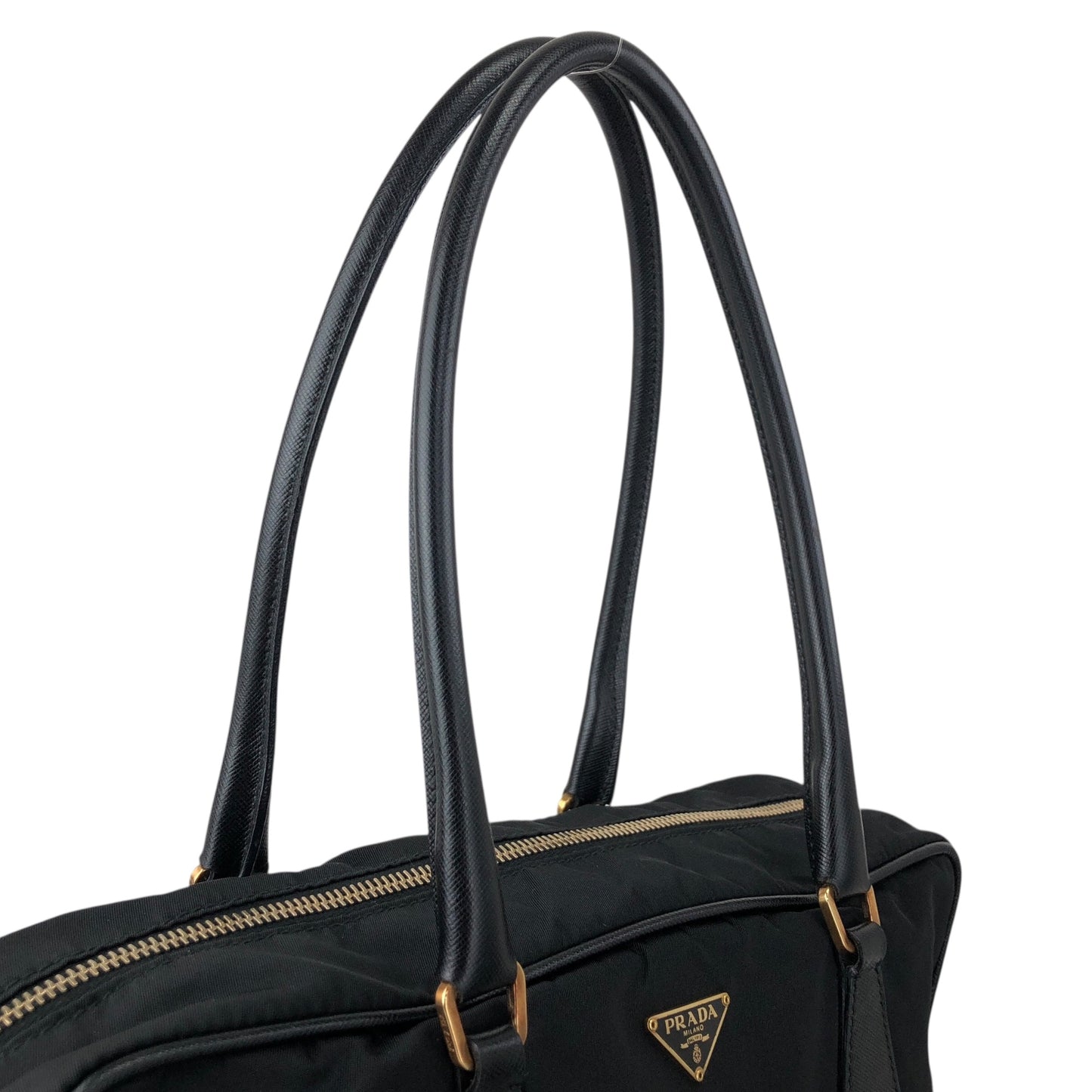PRADA Tessuto Triangle Logo Small Boston bag Handbag Black Vintage jgrnxc