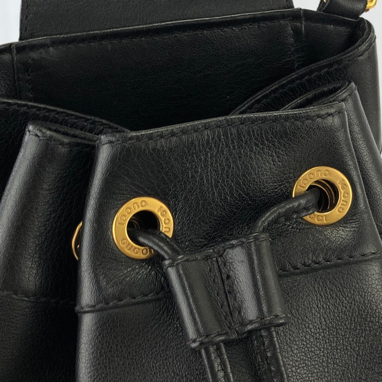 GUCCI Bamboo Leather Drawstring One Shoulder bag Sling Bag Black Vintage vs7u5a