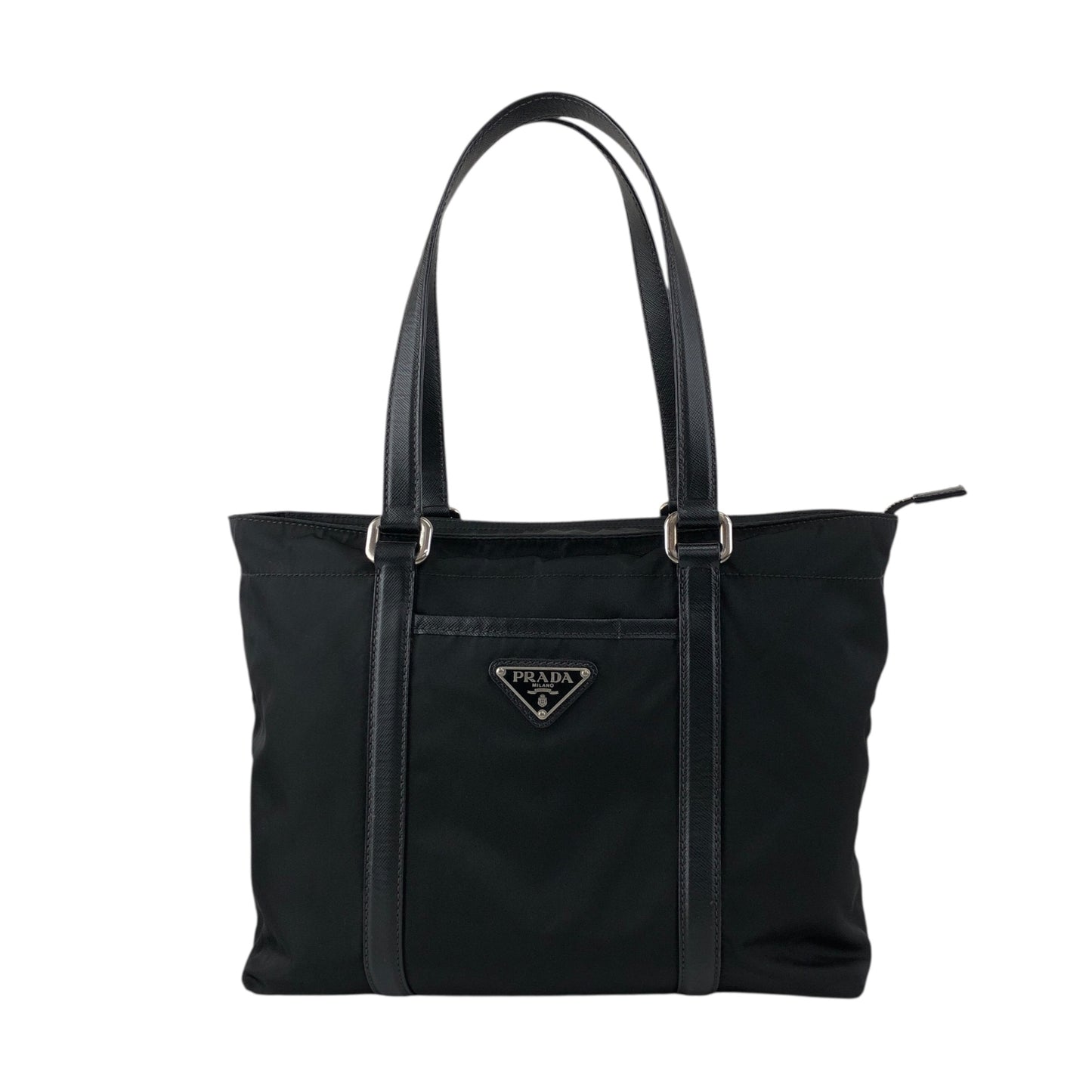PRADA Tessuto Triangle Logo Front Pocket Totebag Black Vintage f42pyf