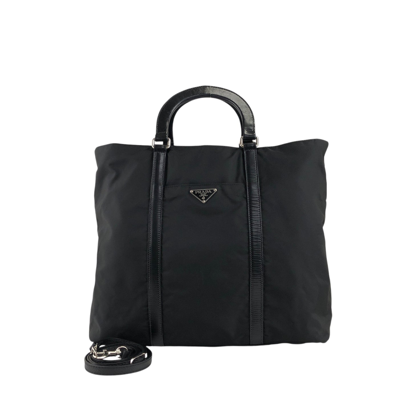 PRADA 三角形標誌雙向手提包單肩包黑色復古 tdyan3