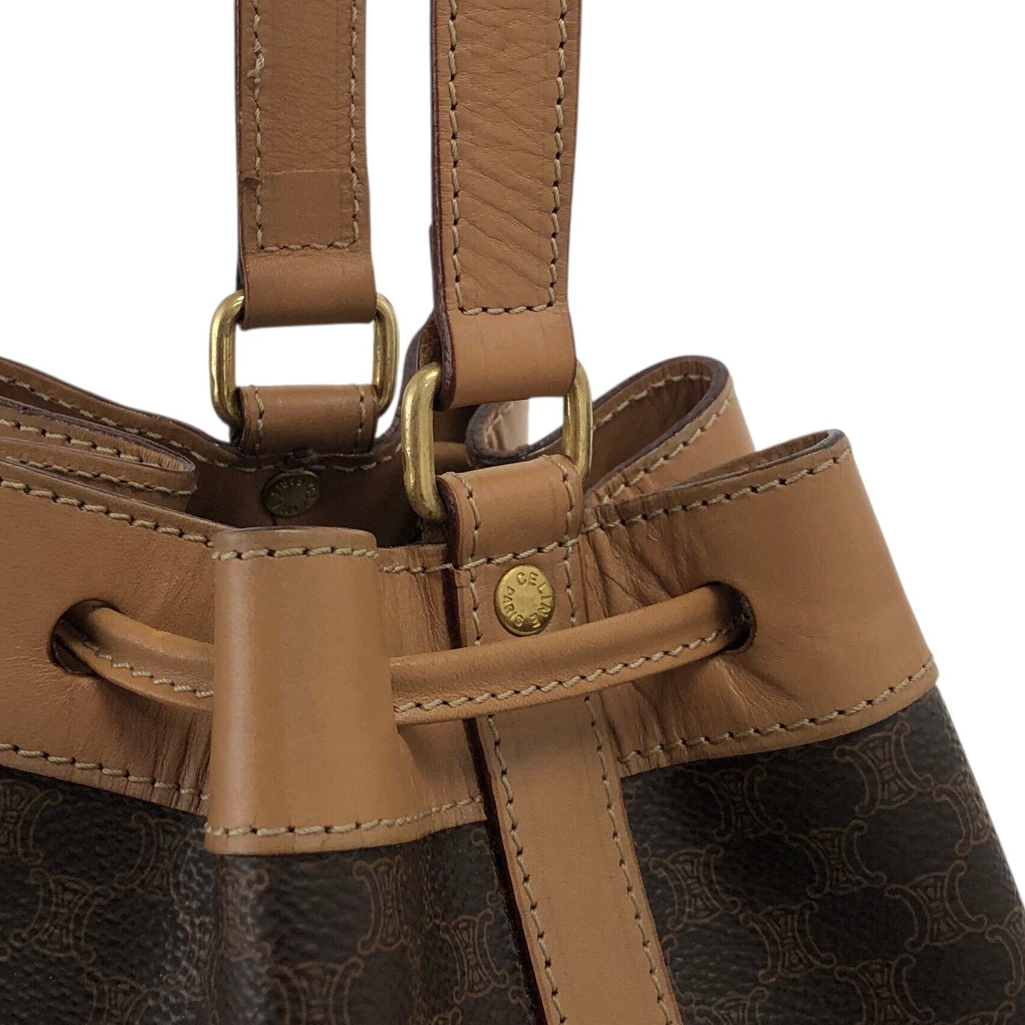 CELINE Macadam Blason Drawstring Shoulder bag Brown Vintage xfu8ij