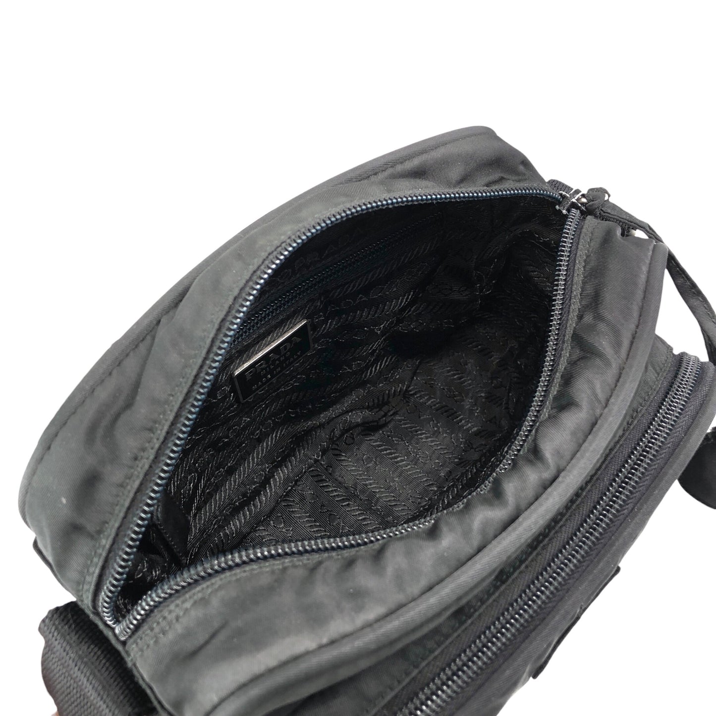 PRADA Tessuto Triangle Logo Shoulder bag Black Vintage gdjwks